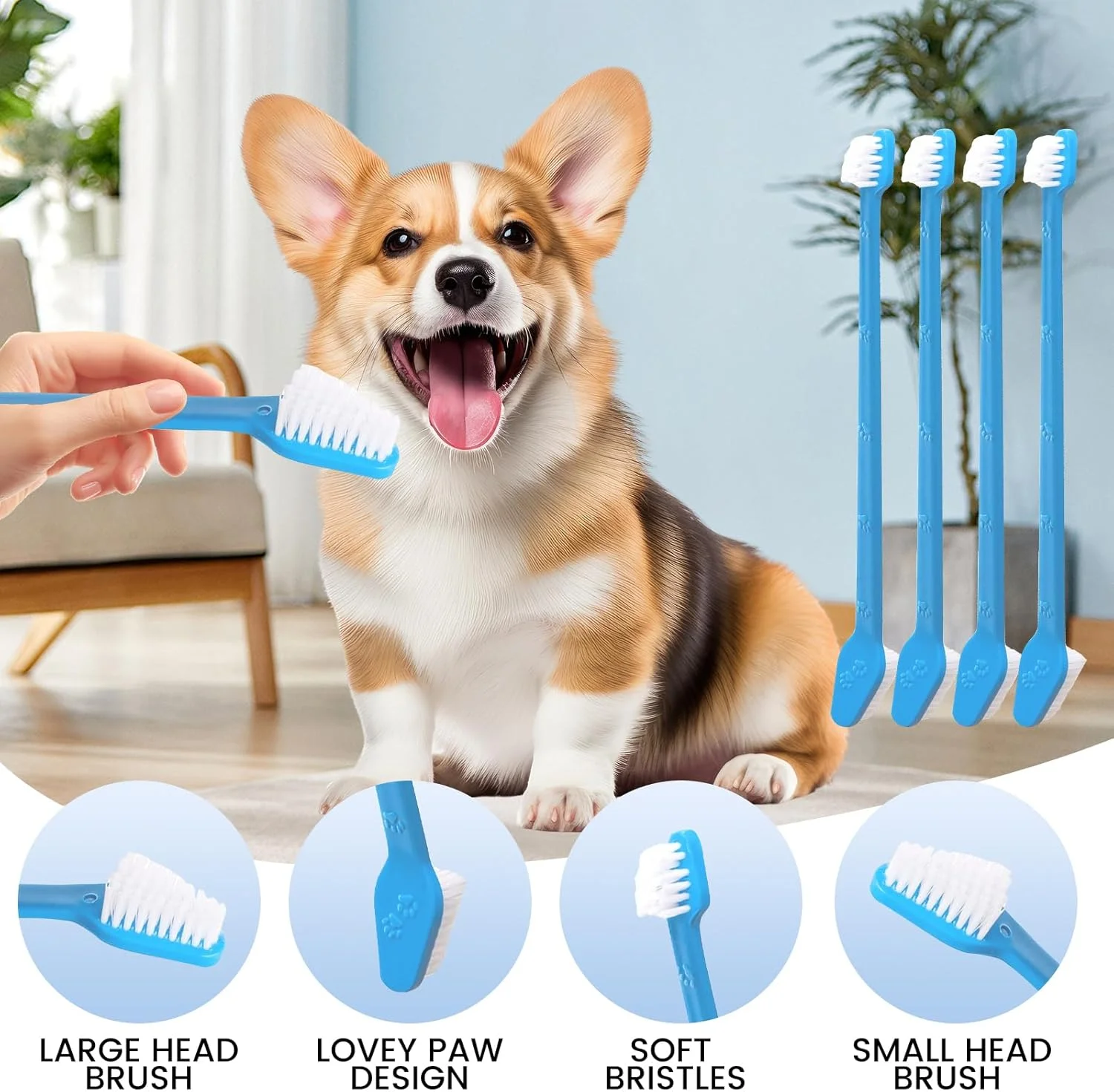 مجموعه مسواک سگ، بسته 8 عددی: 4 مسواک دو سر و 4 مسواک انگشتی، کیت تمیز کردن دندان برای سگ های کوچک، متوسط و بزرگ