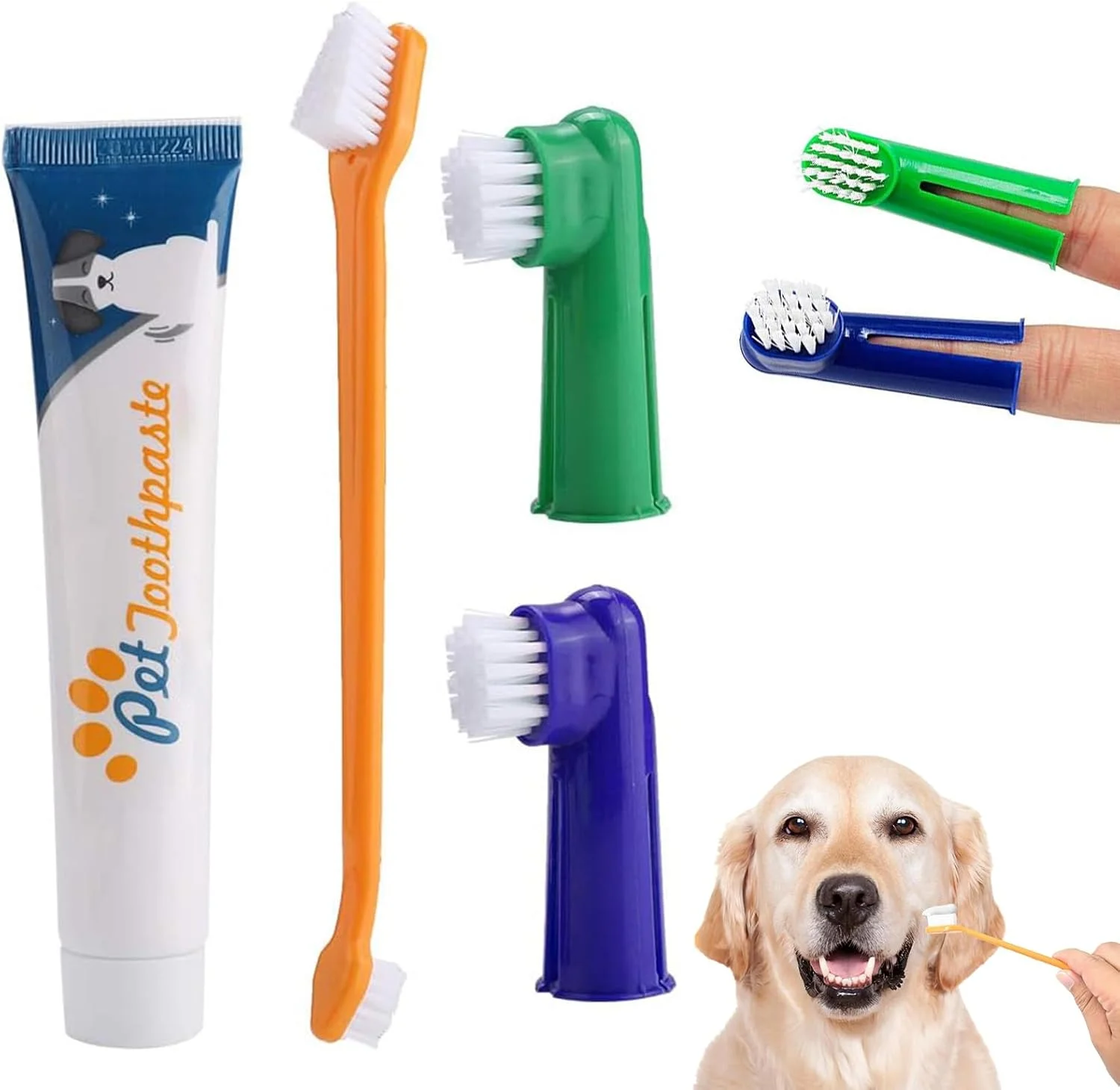 مسواک سگ، مسواک و خمیر دندان برای سگ ها، ست تمیز کننده دندان سگ، کیت مراقبت از دندان سگ، طعم وانیل