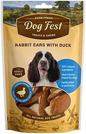 گوش خرگوش با طعم اردک داگ فست، تشویقی برای سگ های بالغ - 90 گرم