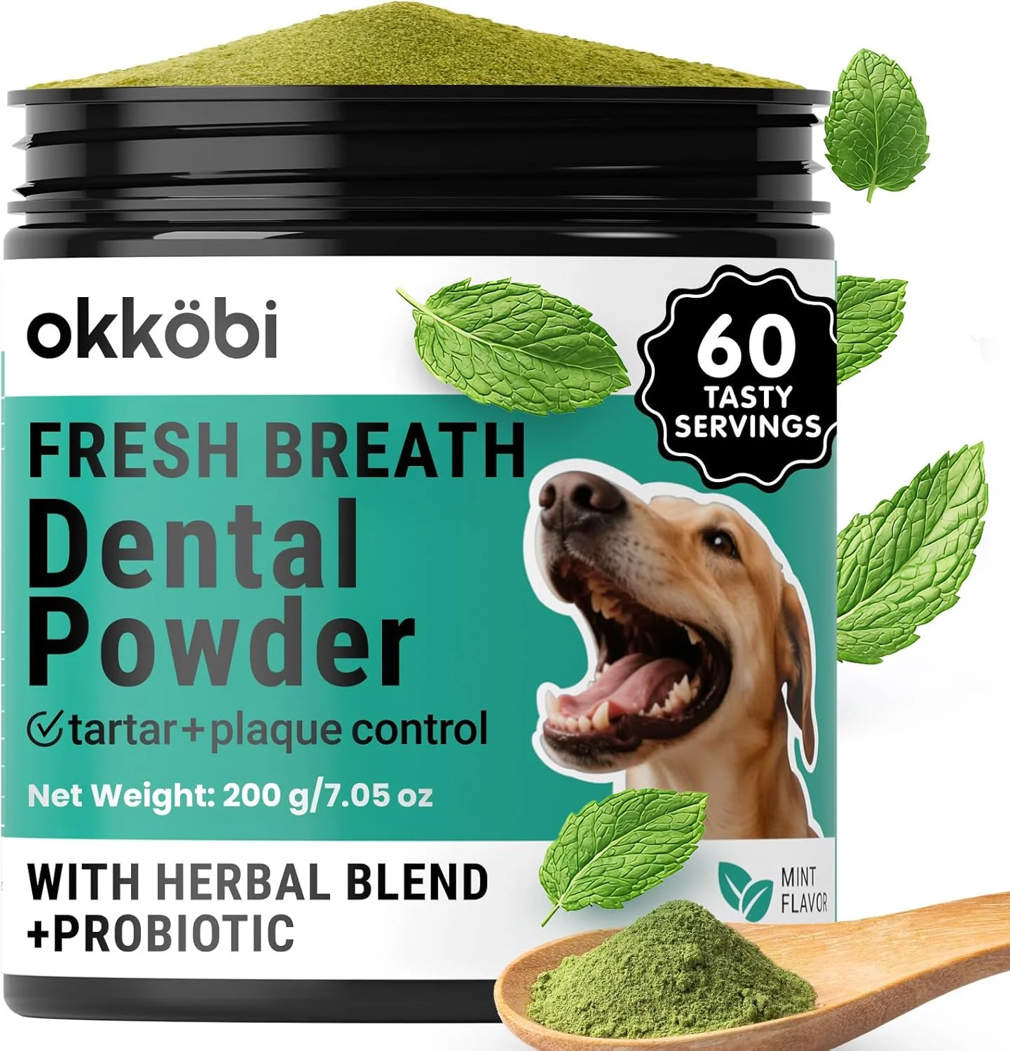پودر تمیز کننده دندان سگ - خوشبو کننده دهان سگ + مراقبت از دندان برای سگ ها و گربه ها + از بین برنده جرم دندان با مواد طبیعی + ترکیب پروبیوتیک (نعناع - 200 گرم)
