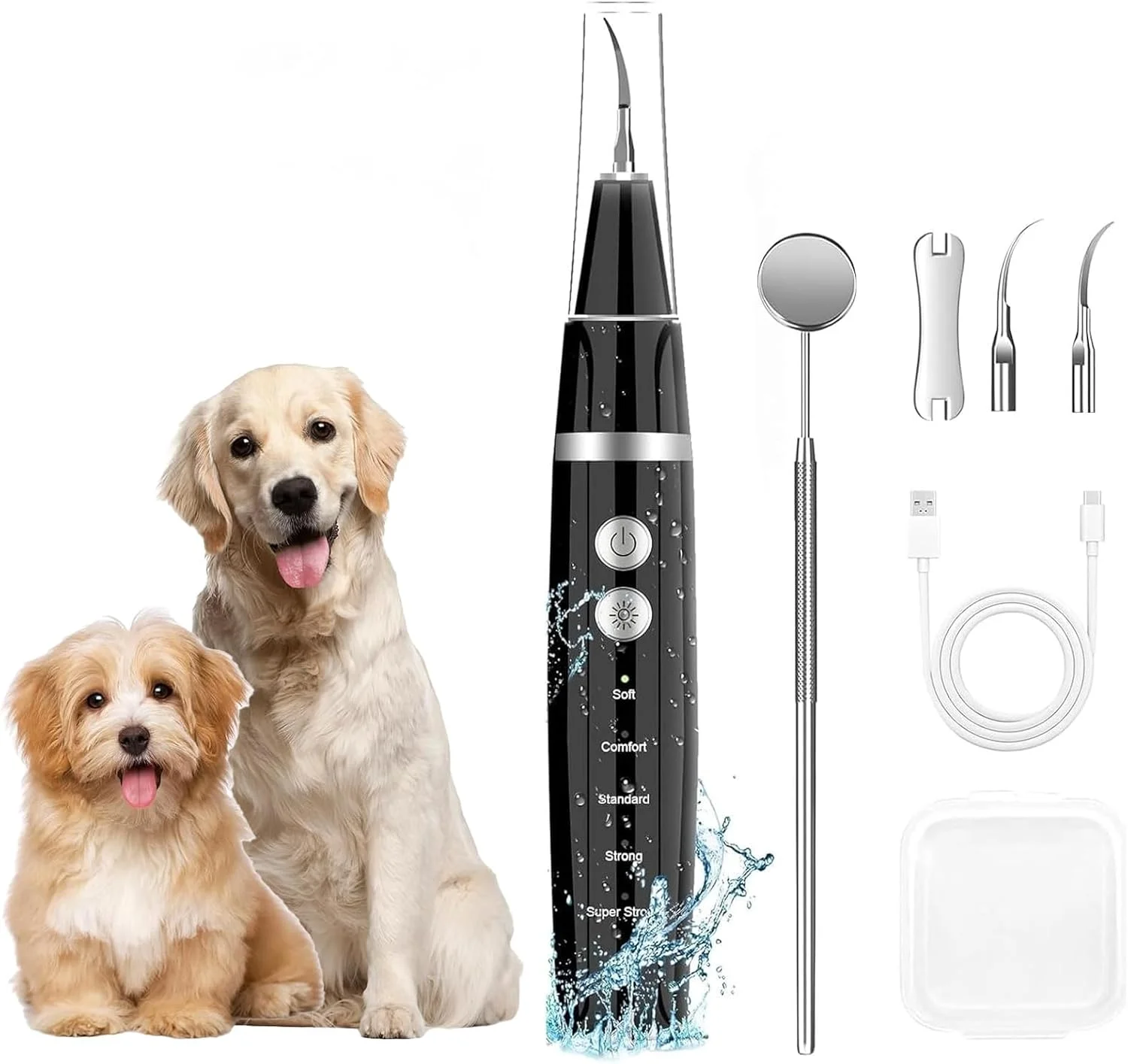 دستگاه جرم گیر دندان سگ، محصولات تمیز کننده دندان سگ برای از بین بردن جرم و پلاک، تمیز کردن دندان سگ/توله سگ قابل شارژ USB - شامل جرم گیر دندان و مسواک انگشتی