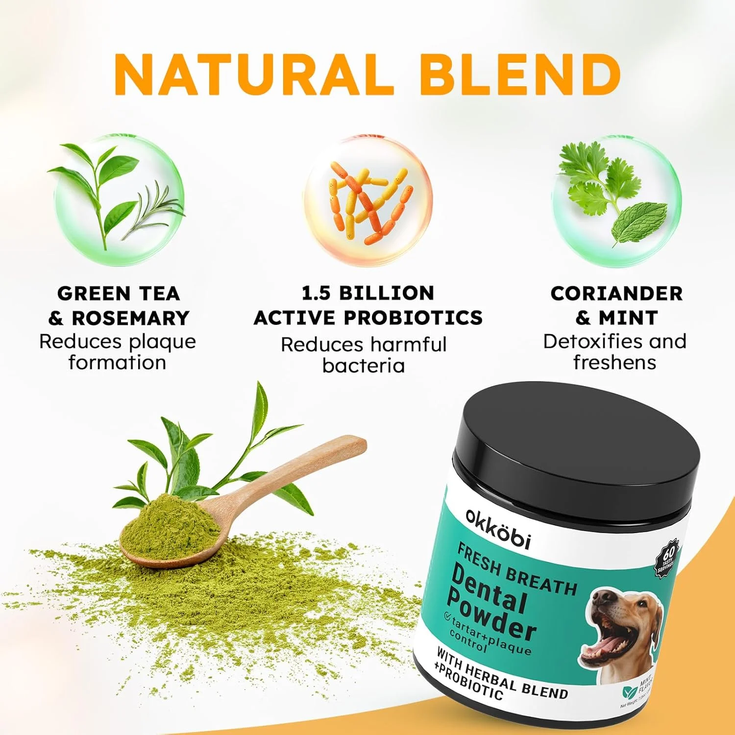 پودر تمیز کننده دندان سگ - خوشبو کننده دهان سگ + مراقبت از دندان برای سگ ها و گربه ها + از بین برنده جرم دندان با مواد طبیعی + ترکیب پروبیوتیک (نعناع - 200 گرم)