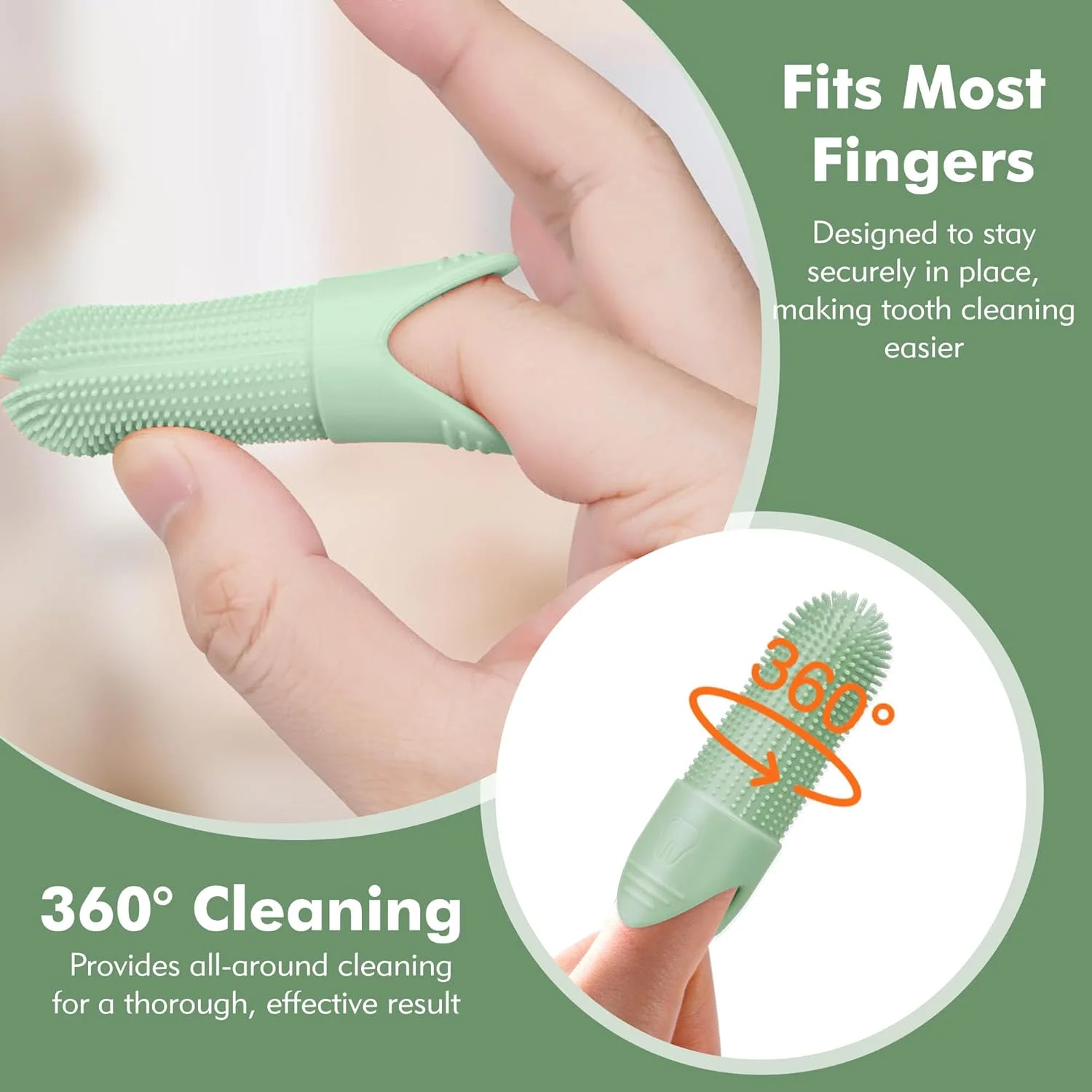 مجموعه دو عددی مسواک انگشتی سگ همراه با جعبه نگهداری، مسواک مویی 360 درجه برای سگ ها و گربه ها، مسواک توله سگ برای تمیز کردن ملایم دندان های حیوانات خانگی، برس دندان سگ سیلیکونی نرم در رنگ های سبز و آبی