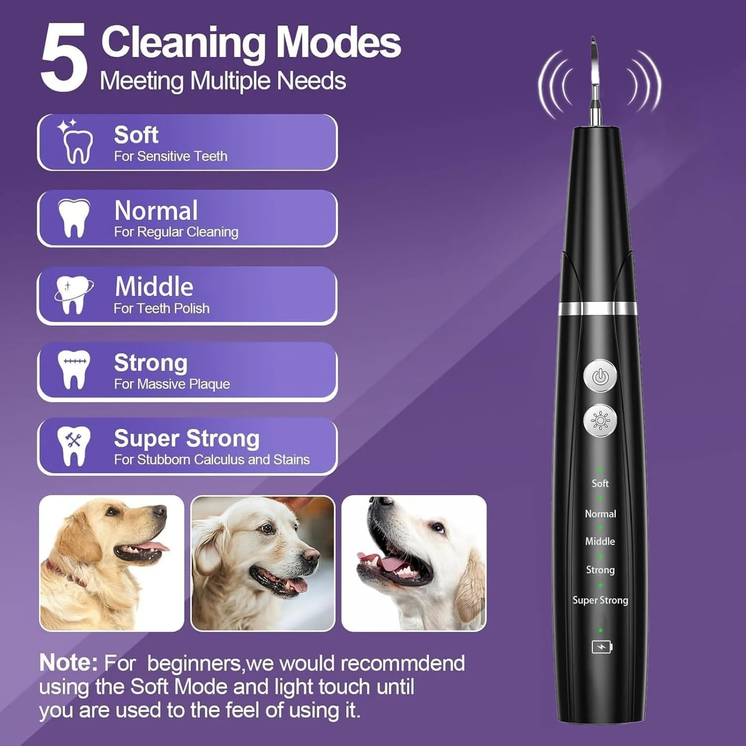 دستگاه جرم گیر دندان سگ، محصولات تمیز کننده دندان سگ برای از بین بردن جرم و پلاک، تمیز کردن دندان سگ/توله سگ قابل شارژ USB - شامل جرم گیر دندان و مسواک انگشتی