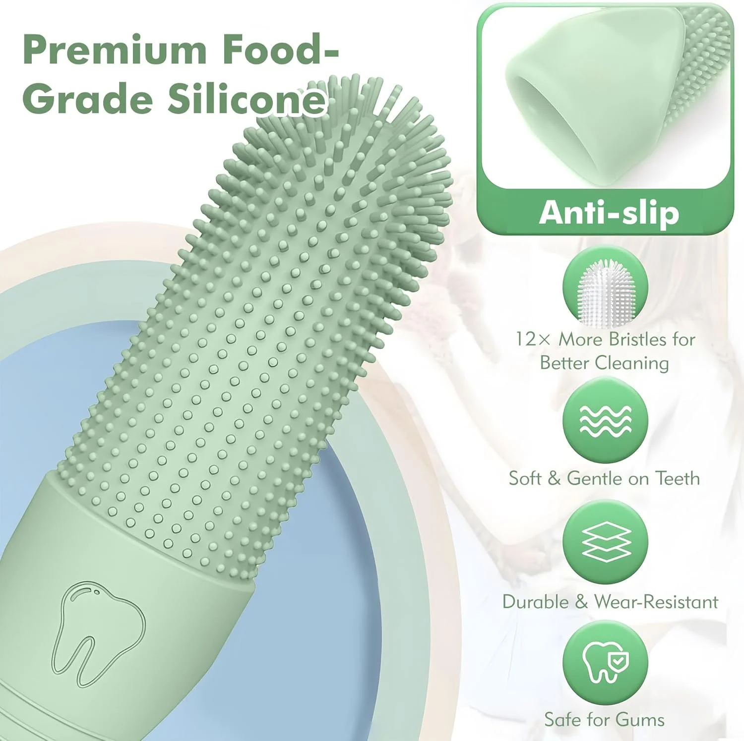 مجموعه دو عددی مسواک انگشتی سگ همراه با جعبه نگهداری، مسواک مویی 360 درجه برای سگ ها و گربه ها، مسواک توله سگ برای تمیز کردن ملایم دندان های حیوانات خانگی، برس دندان سگ سیلیکونی نرم در رنگ های سبز و آبی