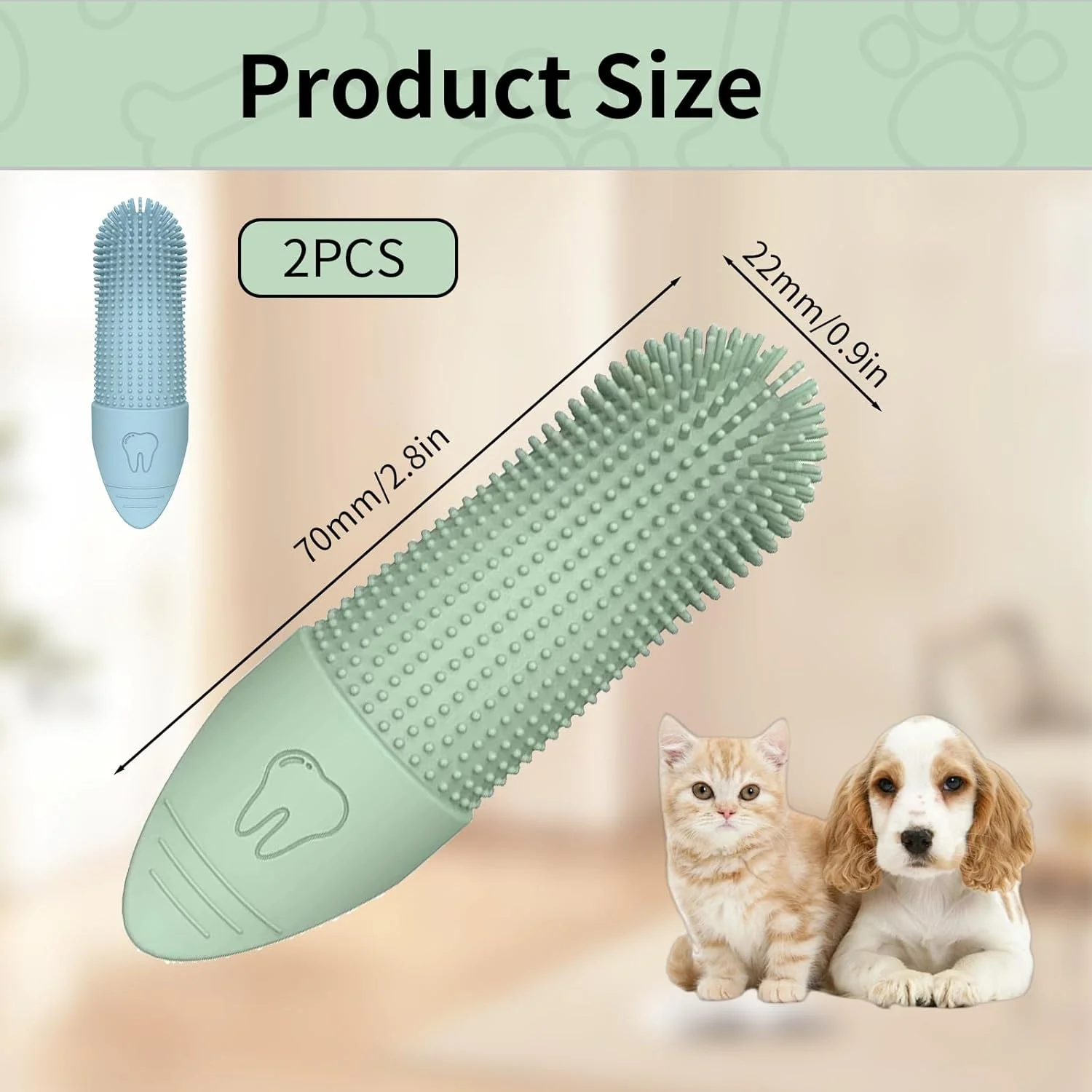 مسواک انگشتی سگ و گربه | برس های سیلیکونی نرم 360 درجه برای سگ ها و گربه ها | از بین برنده موثر پلاک و جرم | مبارزه با بوی بد دهان | شامل جعبه مسافرتی بهداشتی - بسته 2 عددی