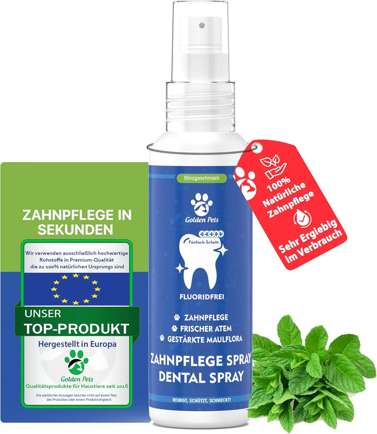 اسپری دندان سگ و گربه 100% طبیعی 200 میلی لیتر - مراقبت از دندان، اسپری دندان ضد بوی بد دهان و برای پیشگیری از جرم، تمیز کردن دندان و از بین بردن جرم گلدن پتس