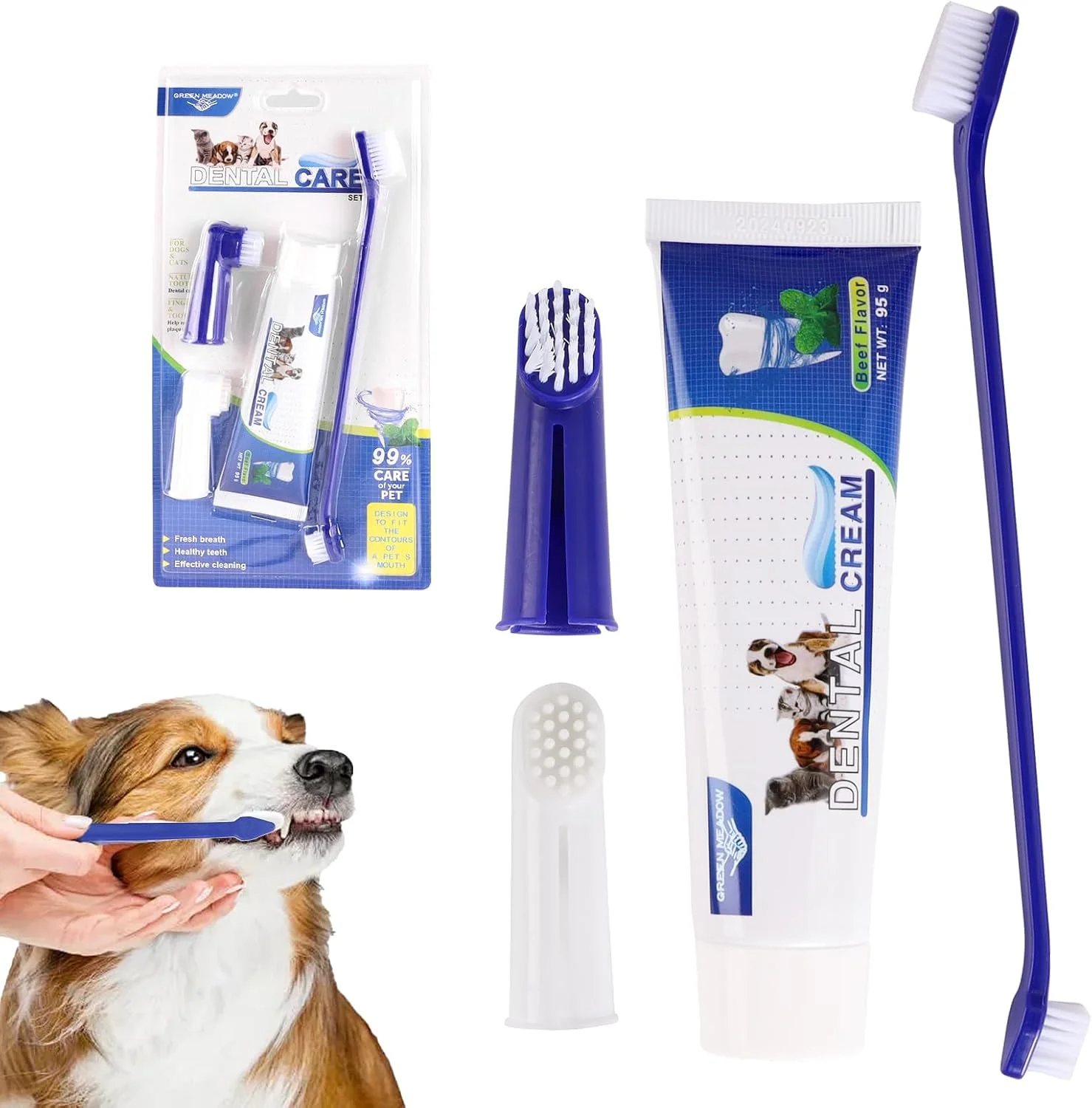 مجموعه مراقبت از دندان سگ، مسواک انگشتی سگ قابل استفاده مجدد، مسواک سگ و خمیر دندان سگ، خمیر دندان سگ ضد جرم، مسواک سگ، مراقبت از دندان سگ