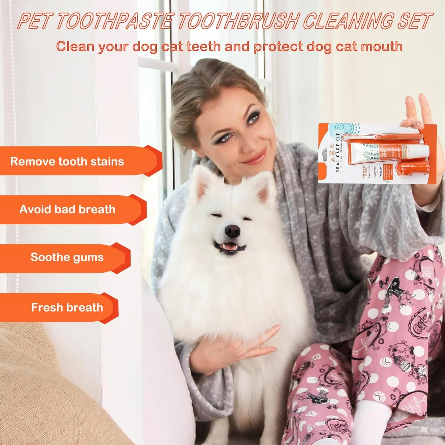 مجموعه مراقبت از دندان سگ دنداون، خمیر دندان سگ برای از بین بردن جرم، به همراه خمیر دندان سگ، مسواک انگشتی مراقبت از دندان سگ و مسواک سگ، خمیر دندان سگ برای رفع بوی بد دهان