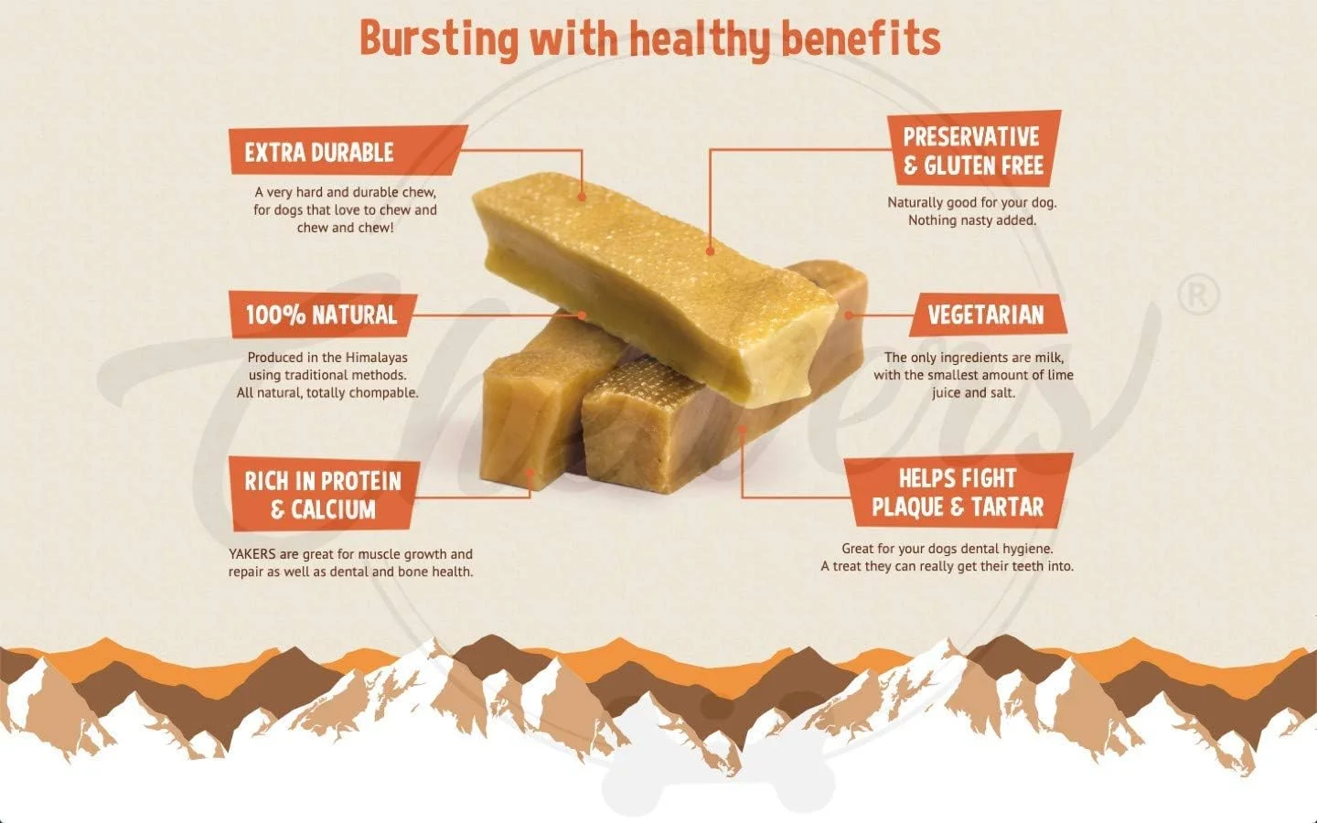 خوراکی جویدنی سگ Chewers Mountain، خوراکی طبیعی و غنی از پروتئین شیر یاک هیمالیا، ماندگاری طولانی، 150 گرم
