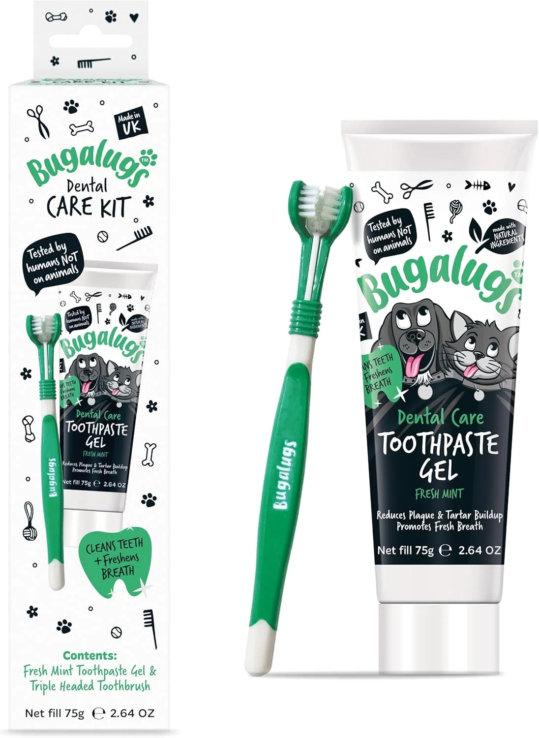 کیت مراقبت از دندان سگ و گربه با طعم نعناع تازه - شامل مسواک و خمیر دندان ۷۵ میلی لیتری