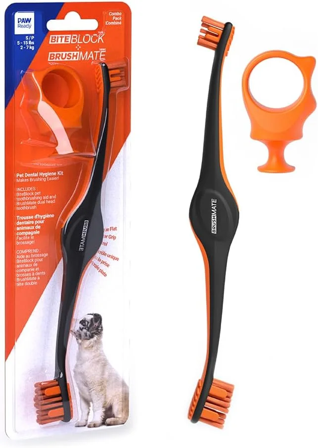 مجموعه مسواک و ابزار کمکی برس‌میت برای سگ، گربه و توله سگ، سایز کوچک مناسب حیوانات بین 2 تا 7 کیلوگرم. محافظت از دست‌ها و انگشتان در حین مسواک زدن