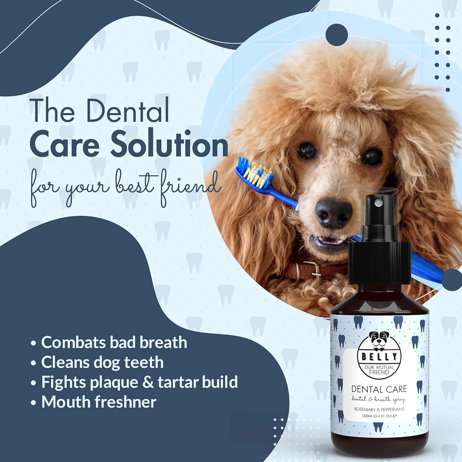 مراقبت از دندان سگ با محلول دهانی | 100 میلی لیتر | خمیر دندان ارگانیک و طبیعی برای دندان های سگ | حاوی روغن رزماری و نعناع فلفلی | خوشبو کننده دهان سگ، مبارزه با پلاک و کاهش جرم