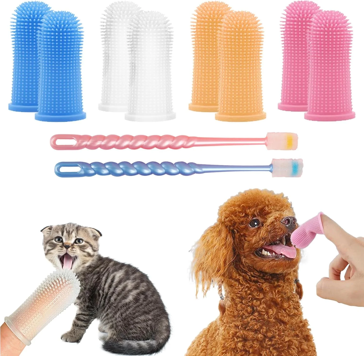 بسته 10 عددی مسواک سگ، مسواک انگشتی سگ، مسواک 360 درجه برای تمیز کردن دندان حیوانات خانگی، مراقبت از دندان سگ و گربه