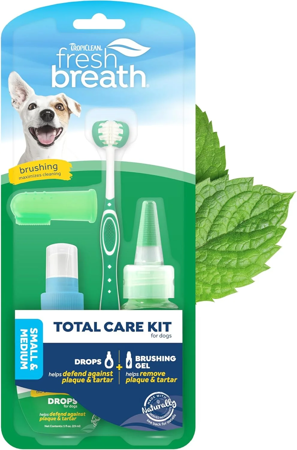 مجموعه مراقبت کامل دهان و دندان سگ های کوچک و متوسط TropiClean Fresh Breath - کیت کامل ژل مسواک و خمیر دندان + قطره افزودنی آب - کمک به تازه کردن تنفس و از بین بردن پلاک و جرم