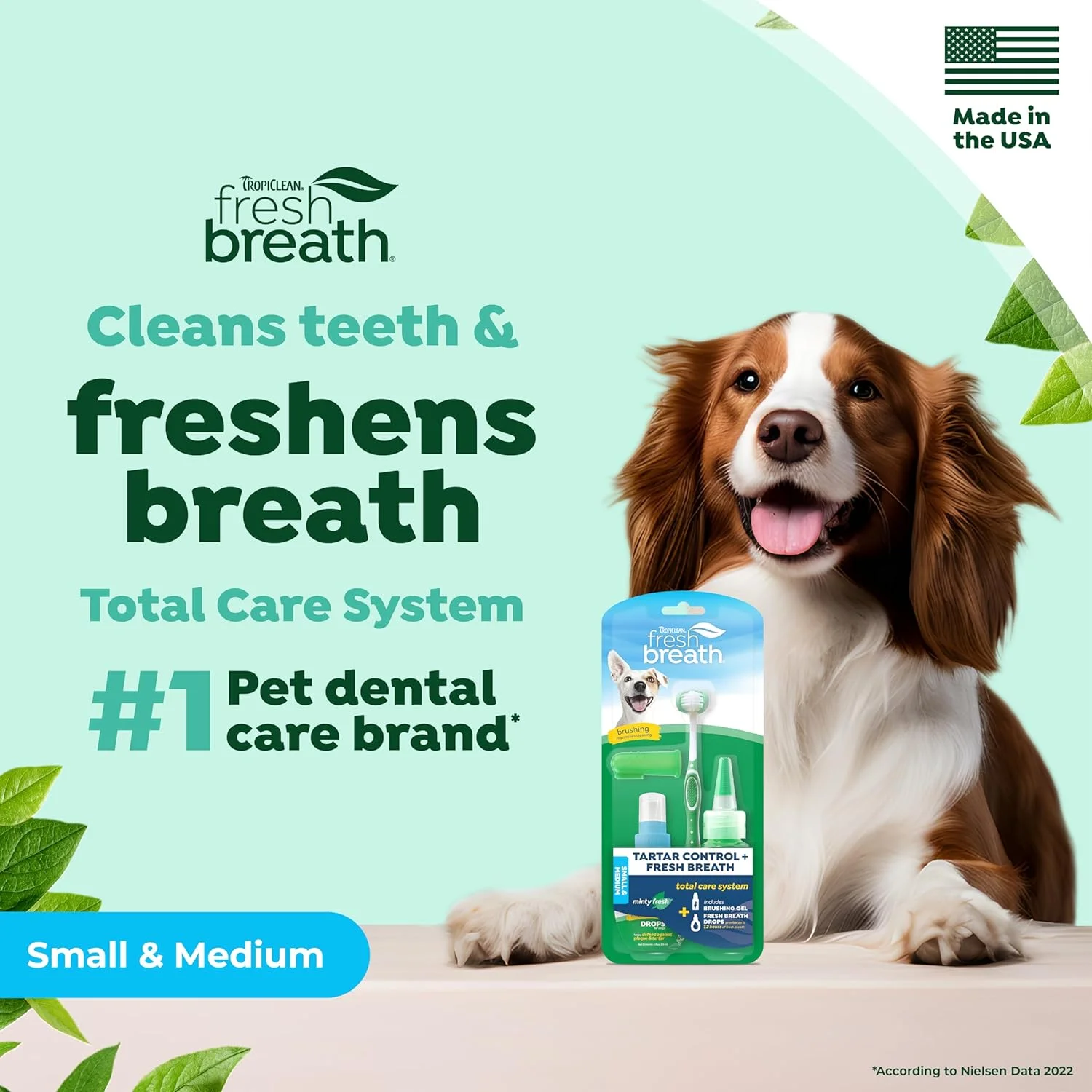 مجموعه مراقبت کامل دهان و دندان سگ های کوچک و متوسط TropiClean Fresh Breath - کیت کامل ژل مسواک و خمیر دندان + قطره افزودنی آب - کمک به تازه کردن تنفس و از بین بردن پلاک و جرم