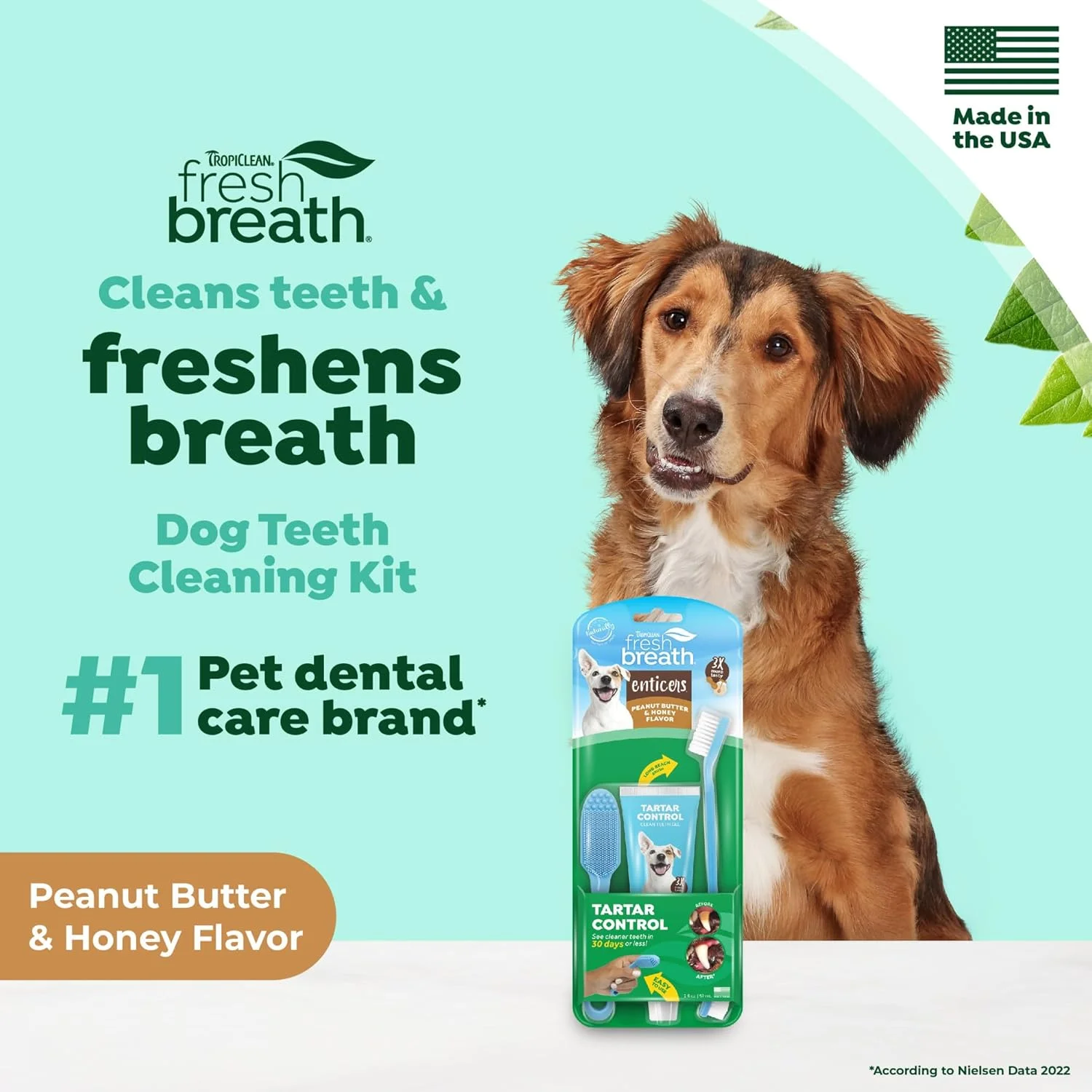 کیت مراقبت از دهان و دندان سگ TropiClean Fresh Breath - مسواک انگشتی با برس نرم - کیت مسواک زدن سگ - خمیر دندان سگ با طعم کره بادام زمینی و عسل