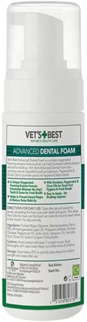 فوم دندان آنزیمی سگ Vet's Best، تمیز کننده دندان و مراقبت از دندان برای تنفس تازه، 120 میلی لیتر