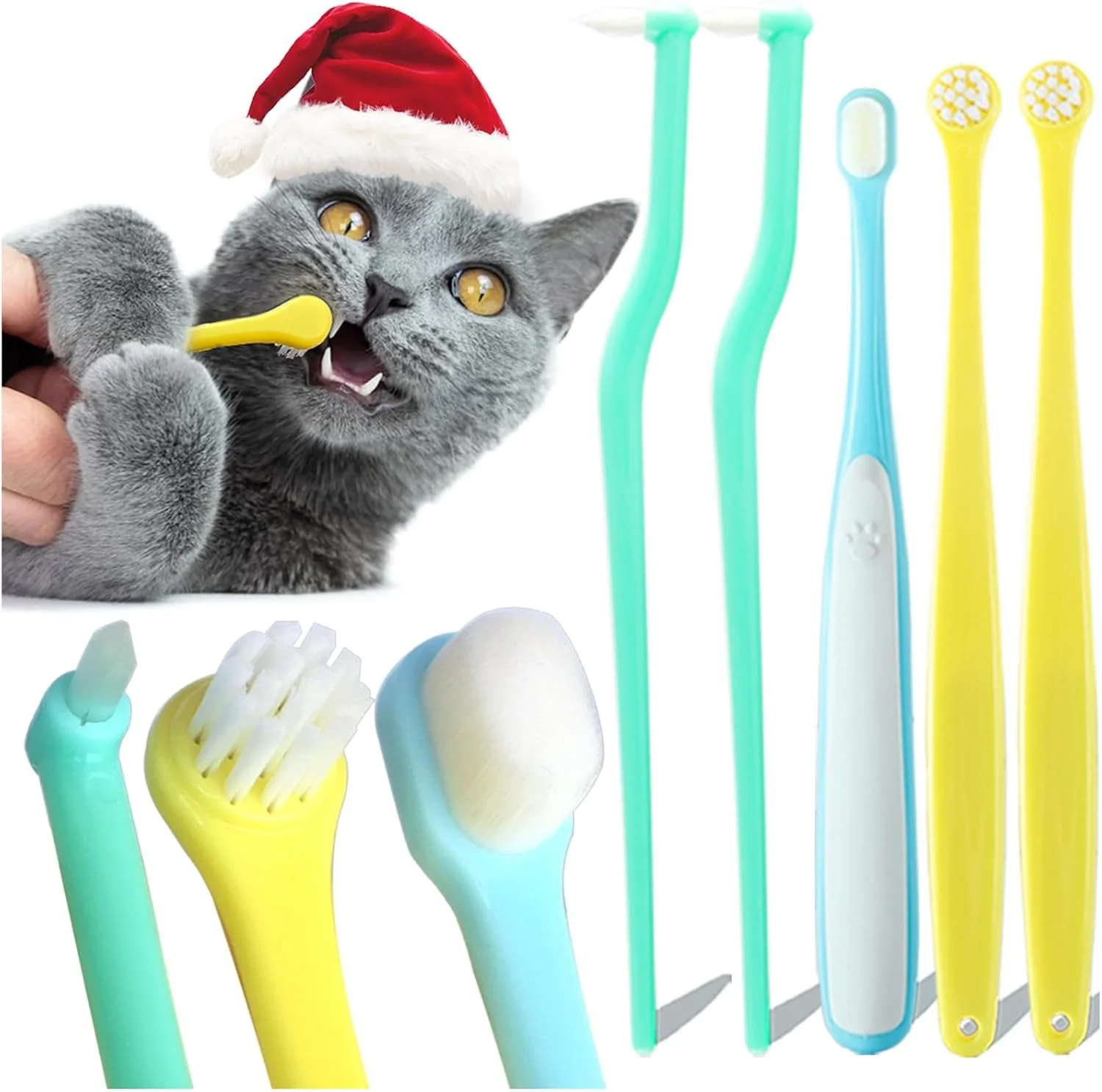 ست مسواک سگ برای سگ ها و گربه های کوچک، کیت مراقبت از دندان 5 تکه با سر میکرو و مستطیلی، ایده آل برای دندان های حساس و تمیز کردن موثر