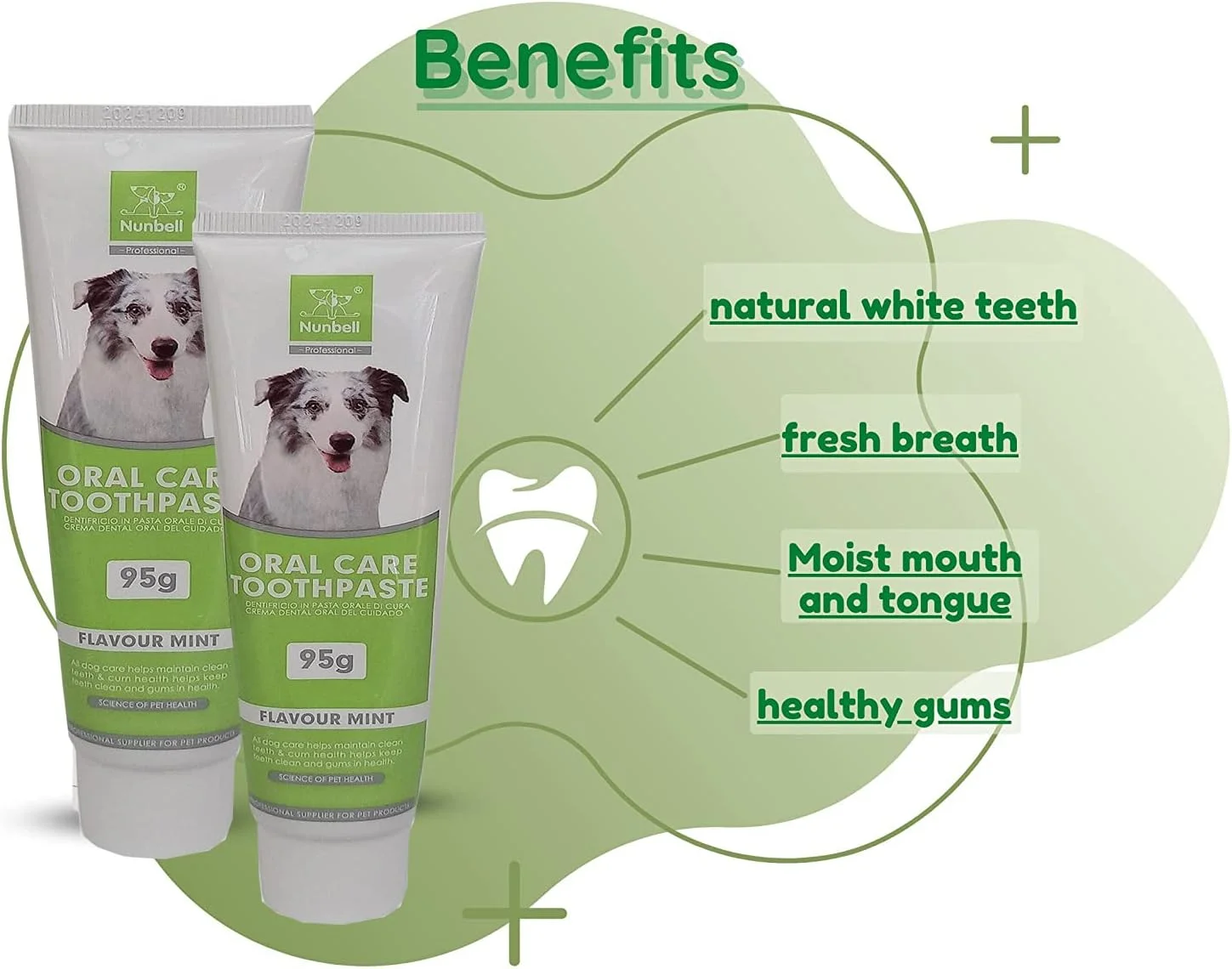 خمیر دندان سگ با طعم نعناع W9 Pet Products، 95 گرم، به همراه مسواک انگشتی پلاستیکی نرم دو در یک - خمیر دندان آنزیم زیستی و مواد طبیعی برای سگ ها و توله سگ ها