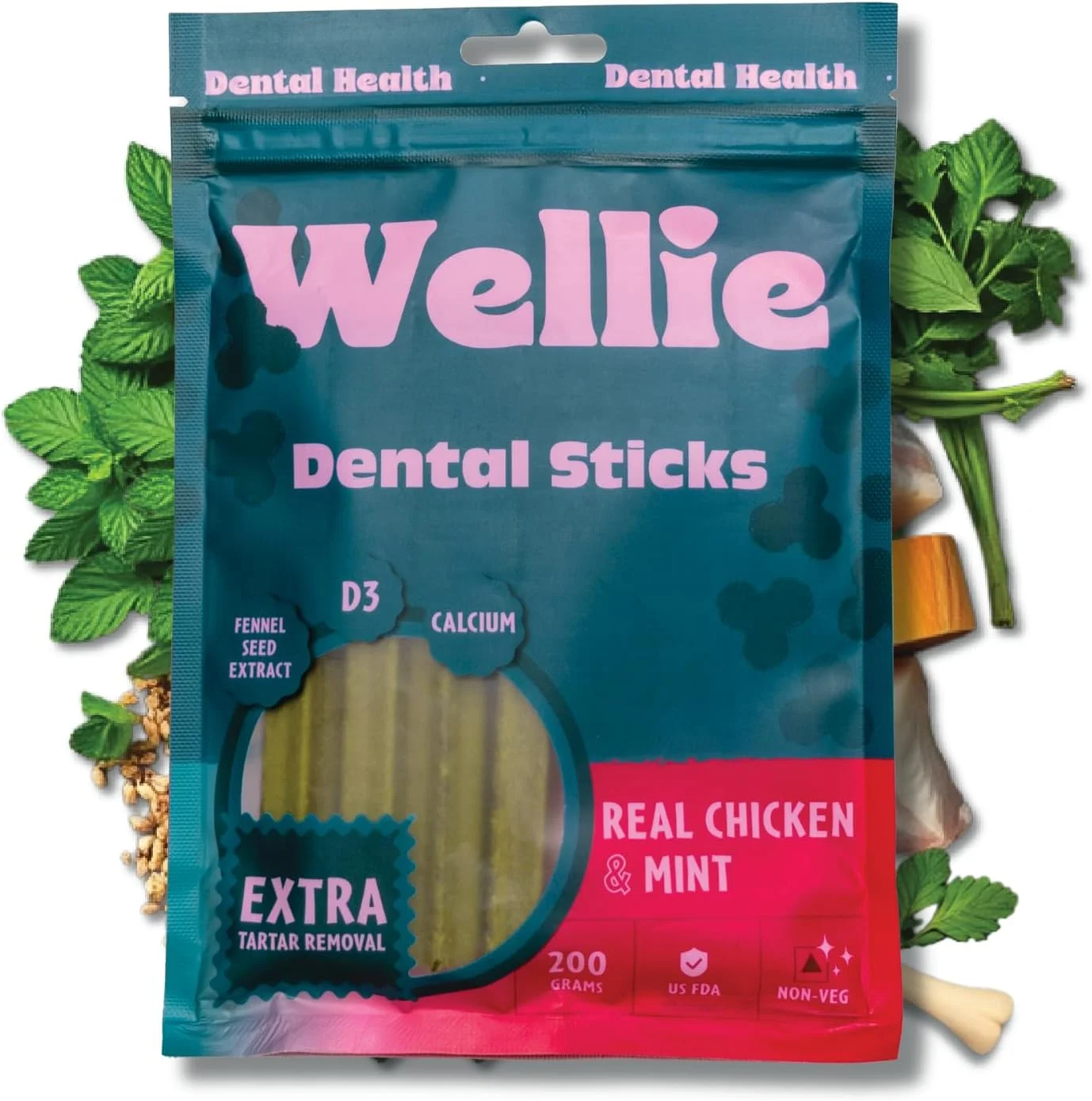 تشویقی دندانی سگ ولی – طعم مرغ و نعناع – تشویقی دندانی برای دندان ها، مراقبت از تنفس و کنترل پلاک – پشتیبانی از دندان های قوی و تنفس تازه برای همه نژادها، همه مراحل زندگی – 200 گرم (بسته 1 عددی)