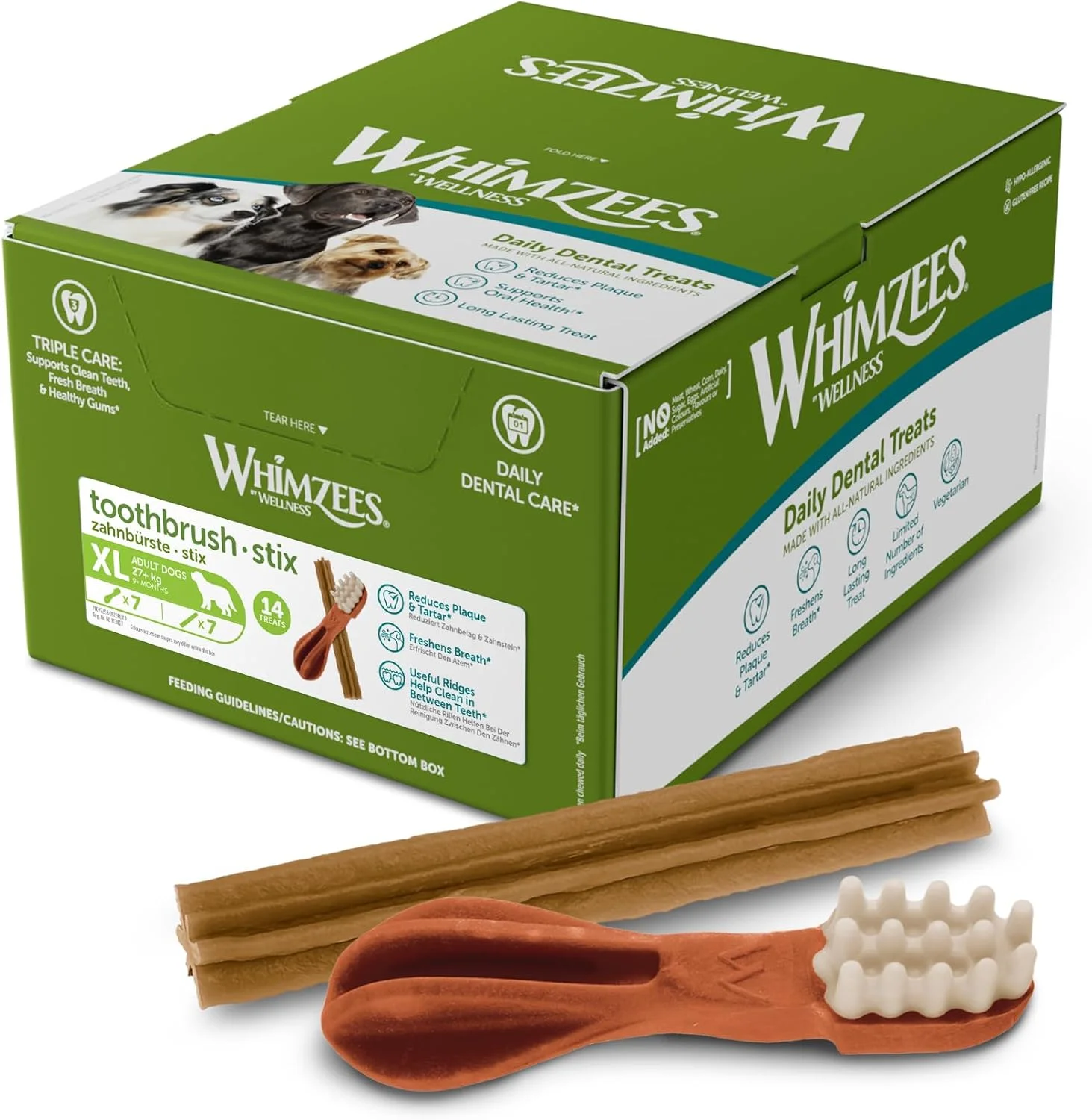 بسته مخلوط تشویقی های جویدنی دنتال مخصوص سگ های خیلی بزرگ، سایز ایکس لارج، 14 عددی، بدون شکر افزوده، بدون غلات، طبیعی، کم چرب