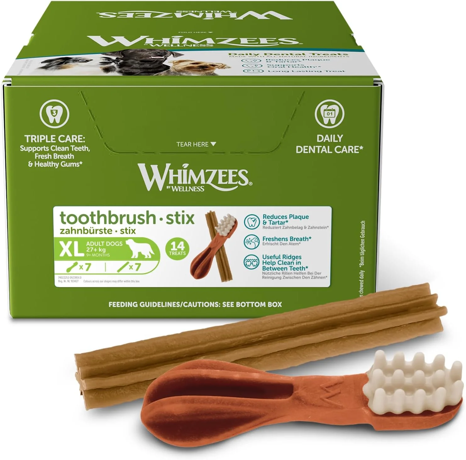 بسته مخلوط تشویقی های جویدنی دنتال مخصوص سگ های خیلی بزرگ، سایز ایکس لارج، 14 عددی، بدون شکر افزوده، بدون غلات، طبیعی، کم چرب