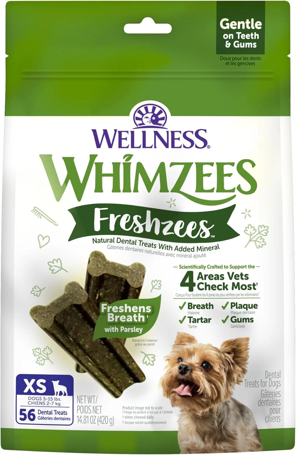 تشویقی دندانی سگ WHIMZEES Wellness Freshzees، جویدنی طبیعی، سایز خیلی کوچک، (56 عدد)