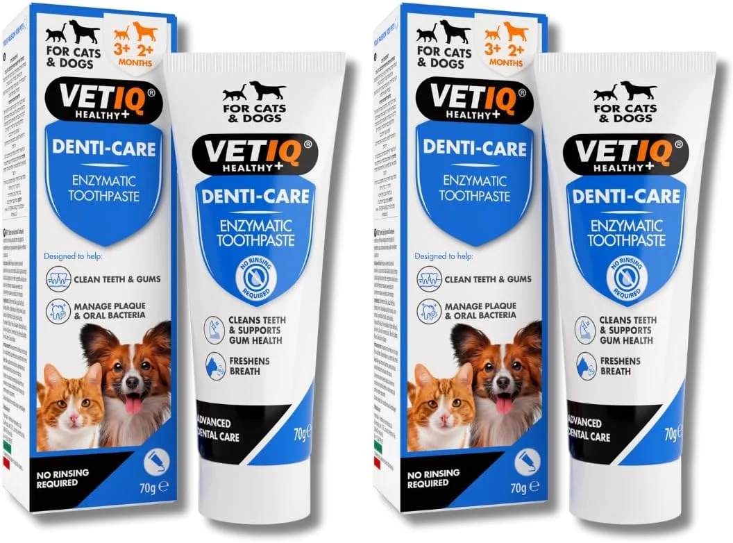 خمیر دندان آنزیمی دنتی-کر وتیک برای گربه های بالای 3 ماه و سگ های بالای 2 ماه، طراحی شده برای کمک به تمیز کردن دندان ها، حمایت از سلامت لثه و خوشبو کردن نفس (2 x 70 گرم)