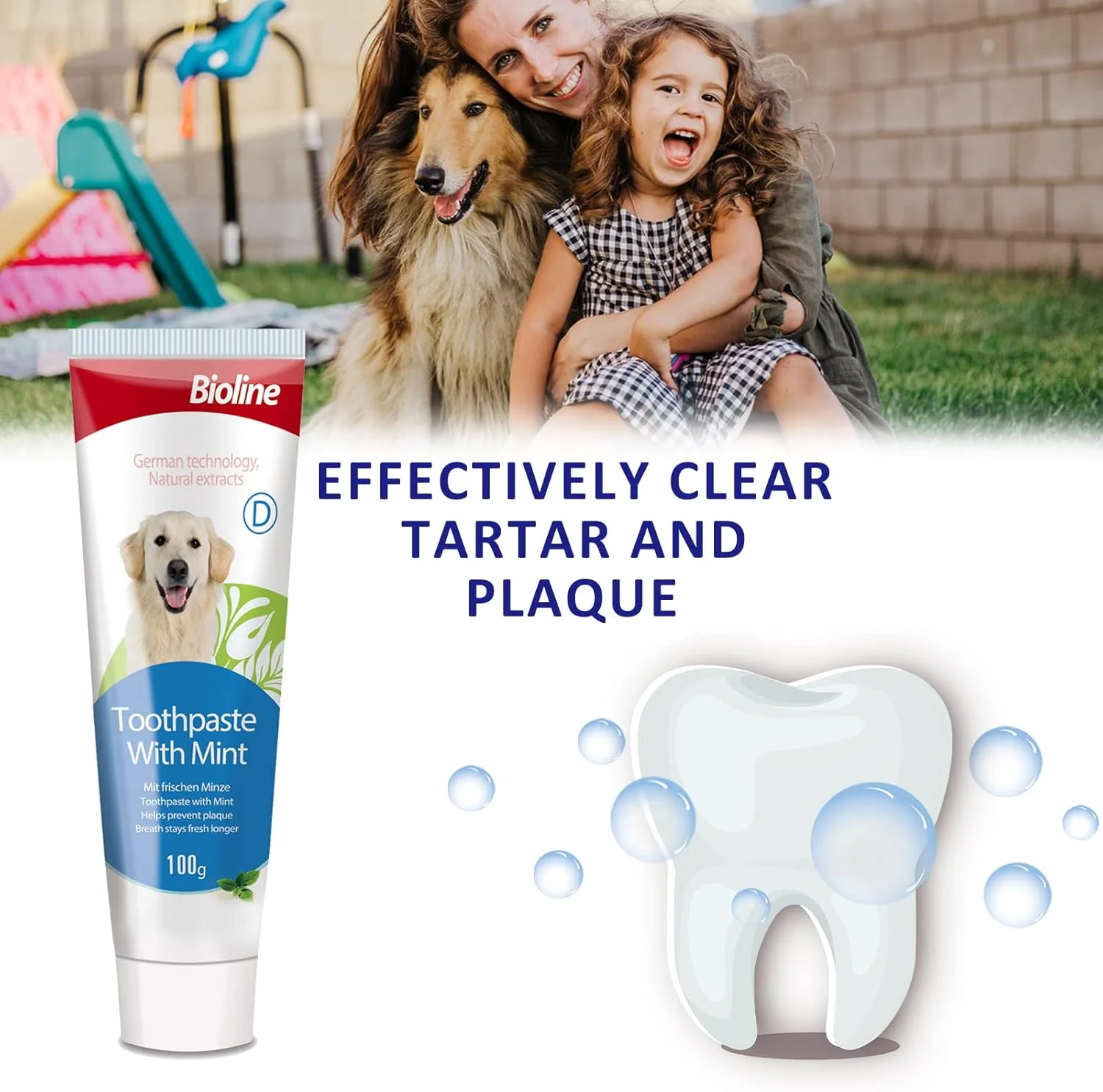 خمیر دندان سگ Bioline، تمیز کننده دندان، کنترل پلاک و جرم دندان برای سگ ها، از بین برنده بوی بد دهان، طعم نعناع