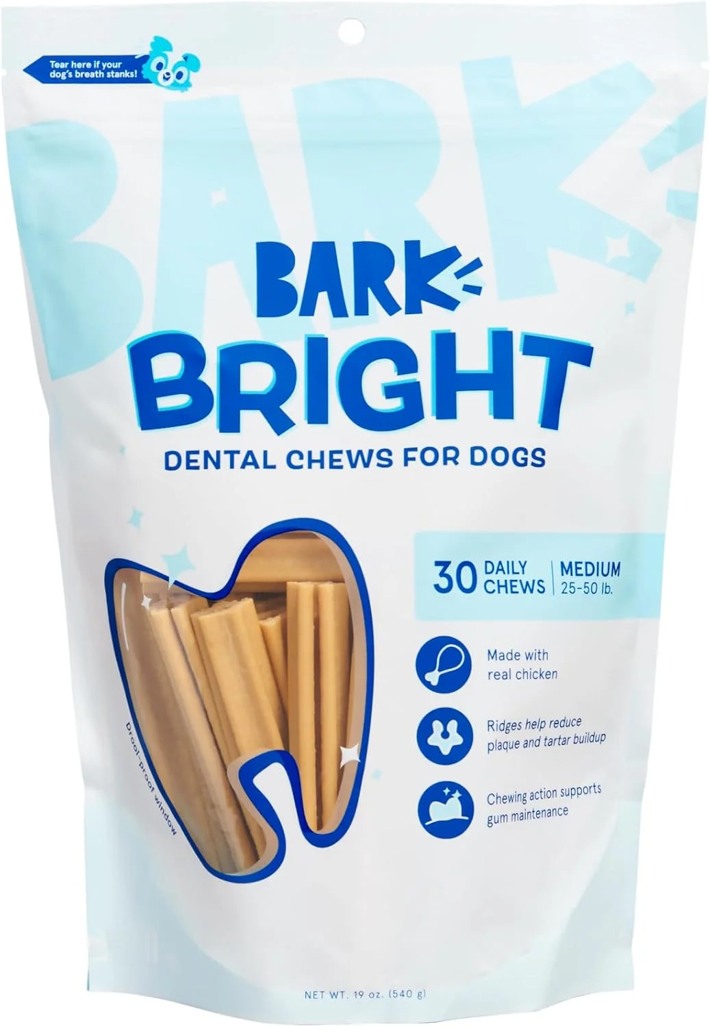 استیک های جویدنی دندانی سگ Bark Bright Original (30 عدد) تمیز کننده پلاک و جرم - مناسب نژادهای متوسط