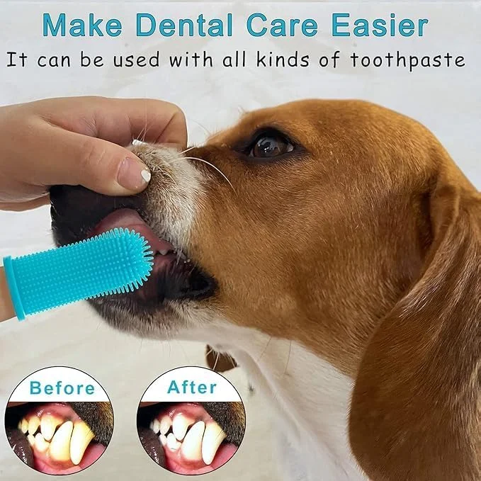 مجموعه مسواک سگ Aujzoo (6 عددی)، مسواک 360 درجه برای تمیز کردن دندان حیوانات خانگی، مسواک انگشتی سیلیکونی