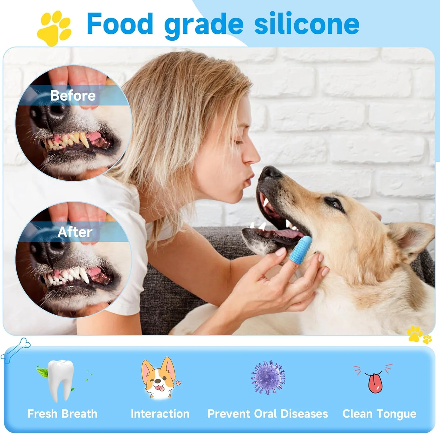 مسواک سگ، کیت مسواک زدن دندان سگ 4 عددی، مسواک حیوانات خانگی، مسواک انگشتی سگ برای سگ ها، تمیز کردن دندان سگ، مسواک دندان سگ برای حیوانات خانگی کوچک و بزرگ، برای تمیز کردن بیشتر با خمیر دندان سگ استفاده کنید
