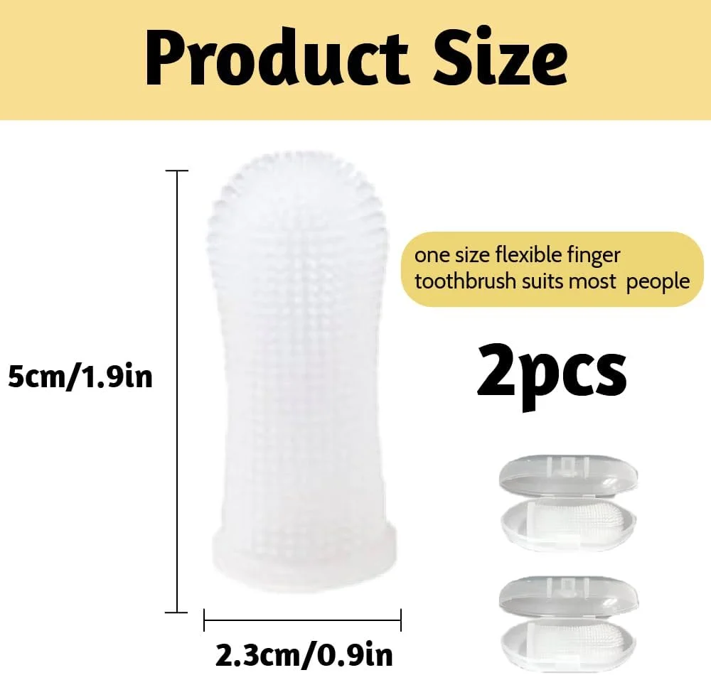 مسواک انگشتی سگ، مجموعه 2 عددی، مسواک و جعبه نگهداری، سیلیکون غیر سمی، تمیز کننده دندان و خوشبو کننده دهان، از بین برنده پلاک