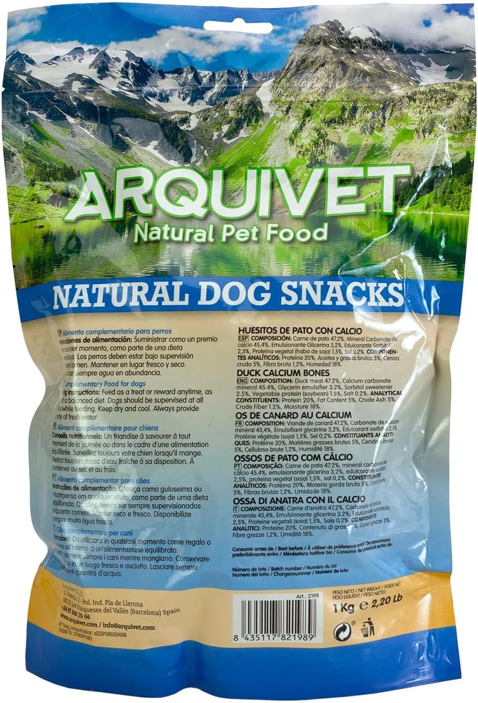تشویقی استخوان اردک آرکوییت، جویدنی دندانی طبیعی با کلسیم برای سگ، ۱ کیلوگرم