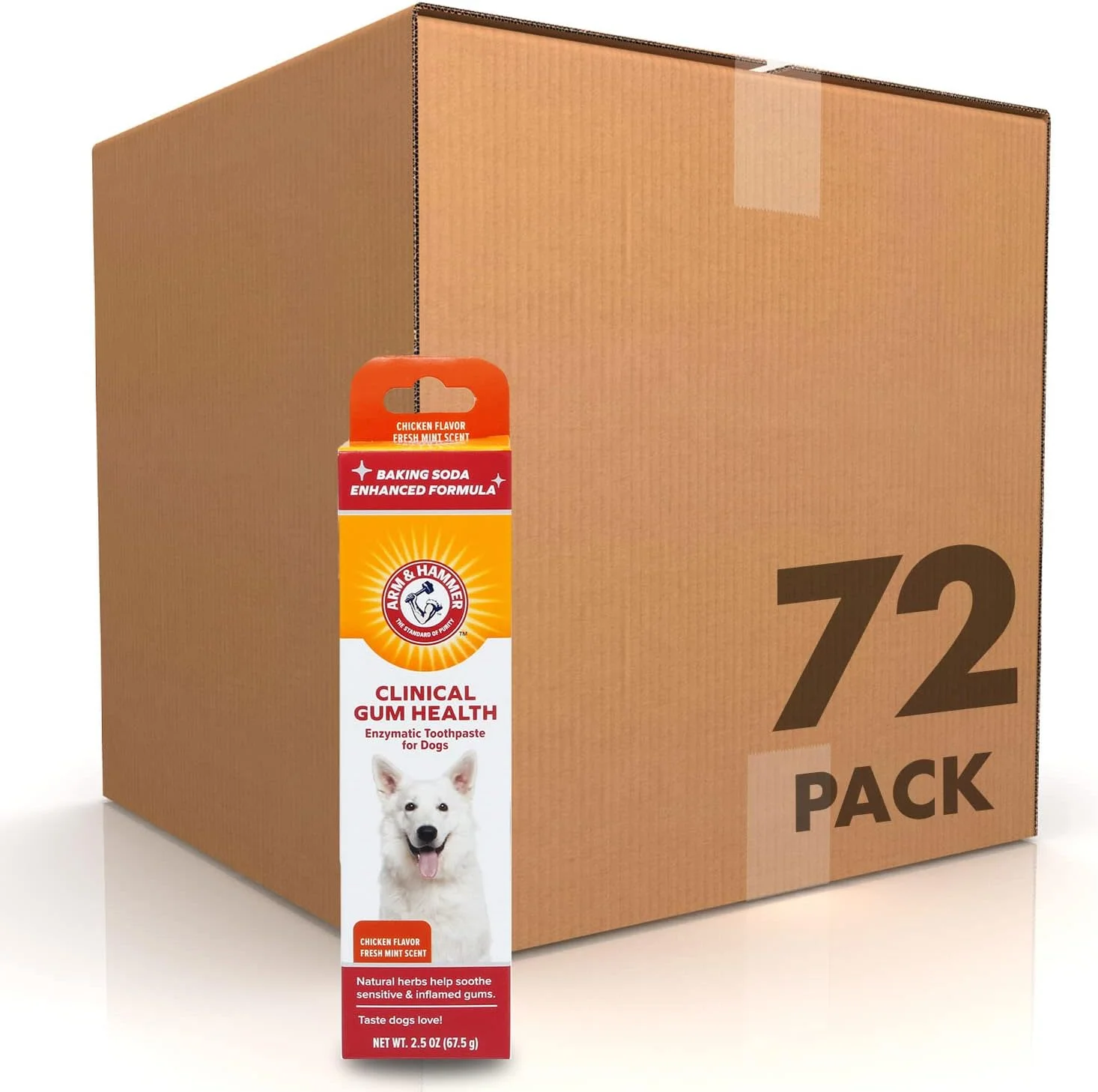 خمیر دندان آنزیمی مراقبت بالینی سگ آرم اند همر | تسکین دهنده لثه های ملتهب | خمیر دندان سگ برای همه سگ ها و توله سگ ها بی خطر است، طعم مرغ، 2.5 اونس - بسته 72 عددی