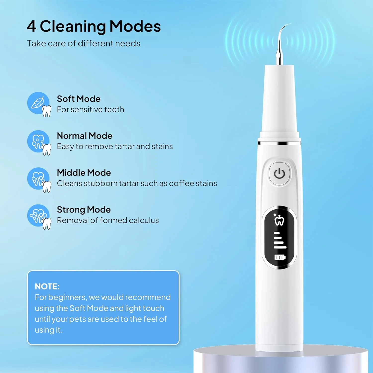 دستگاه جرم گیر دندان سگ و گربه - قابل شارژ، ایمن، اولتراسونیک، دارای صفحه نمایش OLED، کیت مسواک زدن دندان برای سگ/گربه، به همراه 3 سری تعویضی