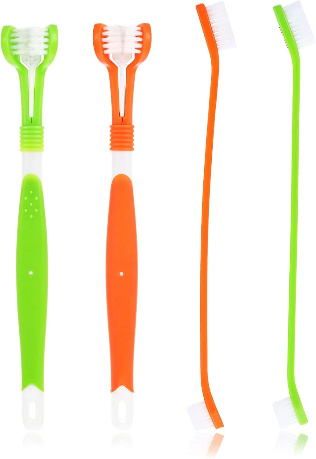 ست مسواک سگ 4 عددی، شامل مسواک سه سر، مسواک دو سر و مسواک انگشتی، برس های تمیز کننده چند زاویه ای برای بهداشت دهان و دندان سگ و گربه