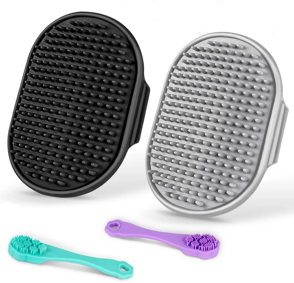 مجموعه ۴ عددی لوازم حمام سگ | مسواک سگ | برس شامپو سگ | مسواک انگشتی سگ | برس ریزش موی سگ | برس شستشوی سگ | برس دوش سگ | اسکرابر سگ برای حمام (مشکی، خاکستری)