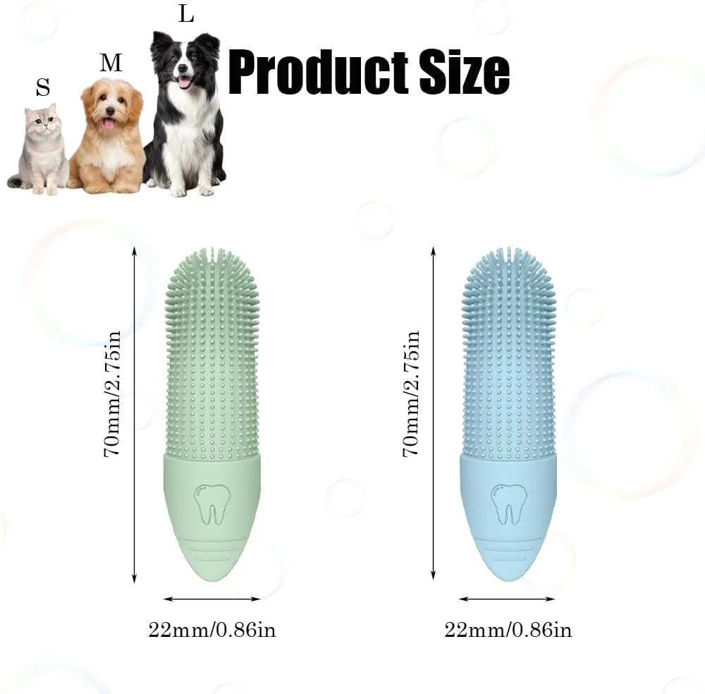 2 عدد مسواک انگشتی سگ، مسواک تمیز کننده دندان حیوانات خانگی سیلیکونی با موهای 360 درجه، کیت برس های دندانی سگ و گربه با جعبه های نگهداری برای تمیز کردن دندان، از بین بردن جرم و سلامت لثه