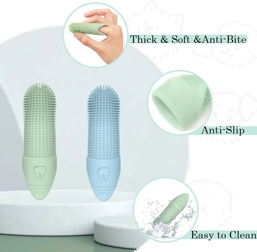2 عدد مسواک انگشتی سگ، مسواک تمیز کننده دندان حیوانات خانگی سیلیکونی با موهای 360 درجه، کیت برس های دندانی سگ و گربه با جعبه های نگهداری برای تمیز کردن دندان، از بین بردن جرم و سلامت لثه
