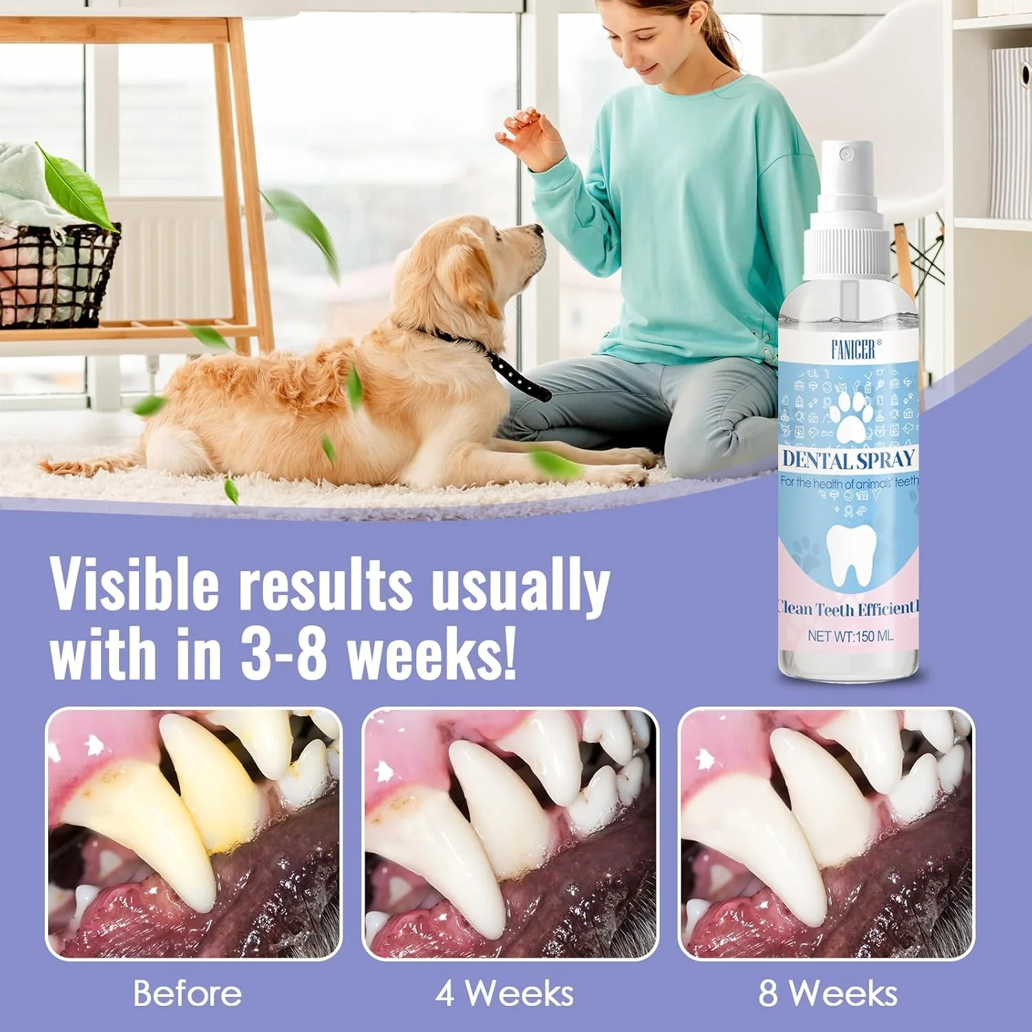 اسپری دندان 150 میلی لیتری برای سگ ها و گربه ها، اسپری دندان برای تنفس تازه، ضد بوی بد دهان، تمیز کردن دندان و از بین بردن جرم، تمیز کردن دندان بدون برس، می تواند به بهداشت دهان و دندان کمک کند