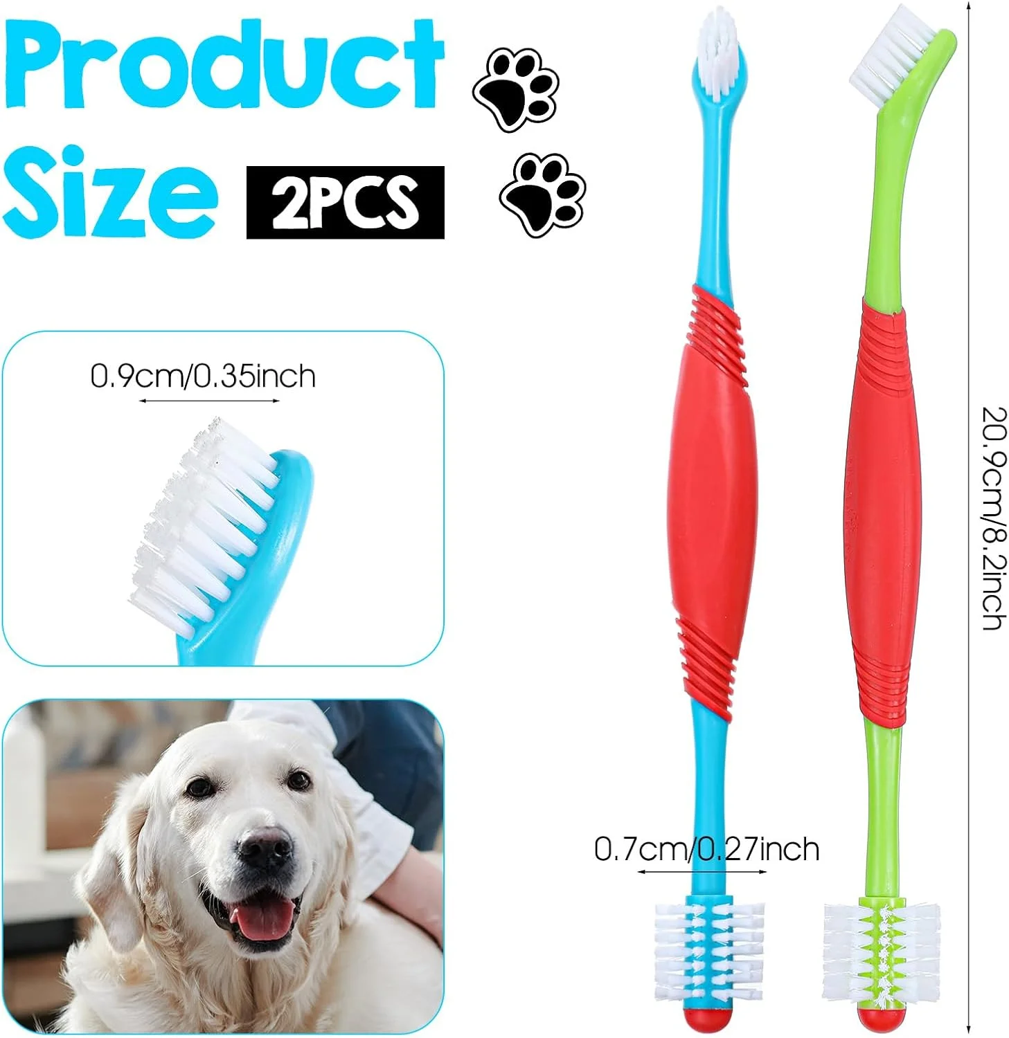 2 عدد برس تمیز کننده دندان سگ، برس دندان سگ 360 درجه، برس دندان سگ دو سر، کیت مسواک زدن و تمیز کردن دندان سگ، طراحی شده برای مراقبت از دندان حیوانات خانگی، دندان های حیوانات خانگی را برای سگ های کوچک و بزرگ تمیز نگه دارید