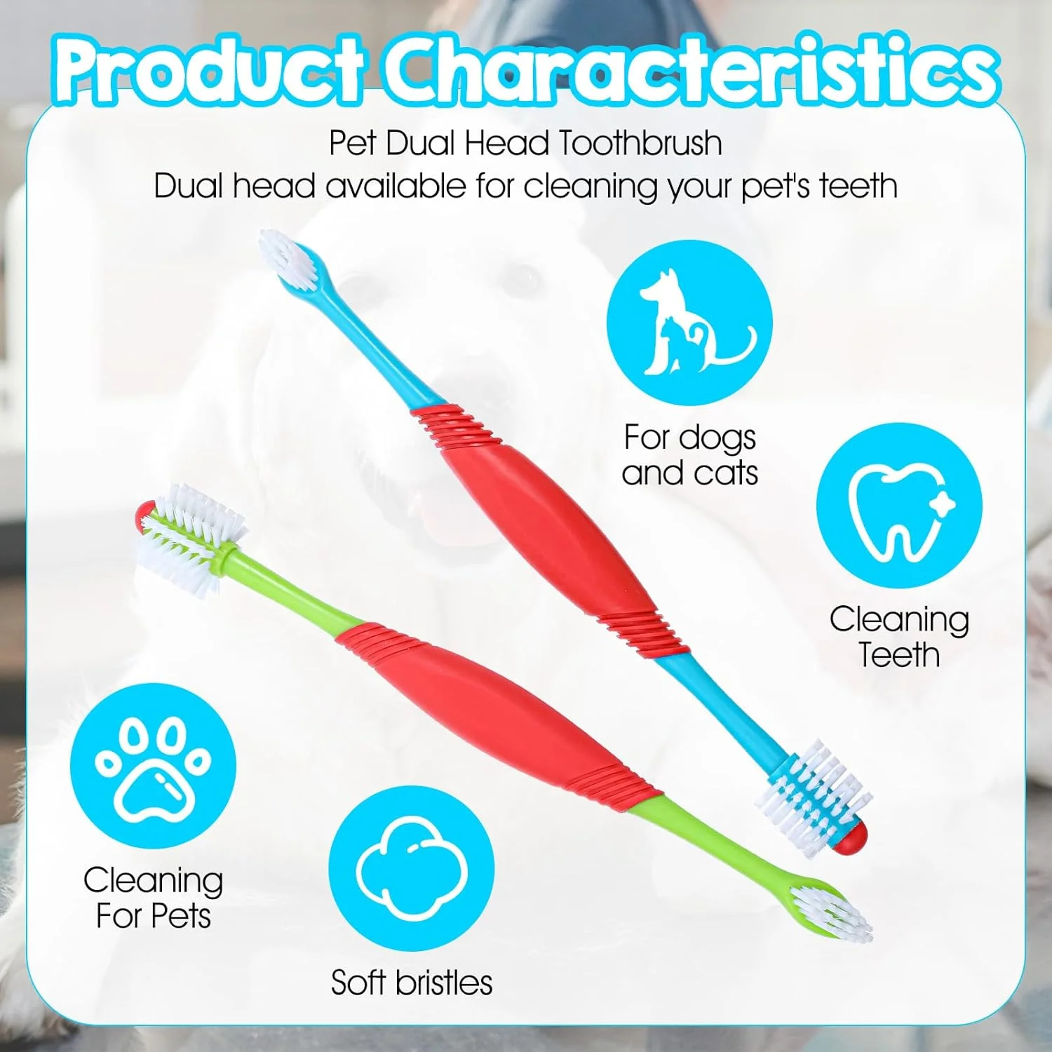 2 عدد برس تمیز کننده دندان سگ، برس دندان سگ 360 درجه، برس دندان سگ دو سر، کیت مسواک زدن و تمیز کردن دندان سگ، طراحی شده برای مراقبت از دندان حیوانات خانگی، دندان های حیوانات خانگی را برای سگ های کوچک و بزرگ تمیز نگه دارید