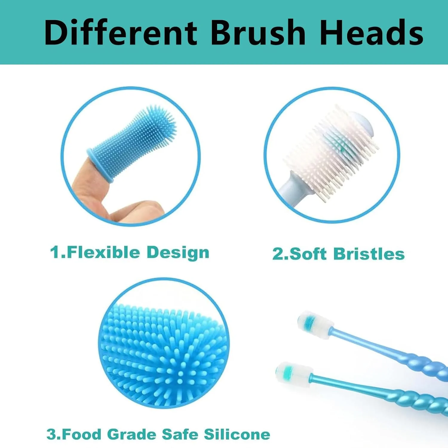 ست ۸ عددی مسواک سگ، مسواک انگشتی سگ، مسواک سیلیکونی ۳۶۰ درجه سگ