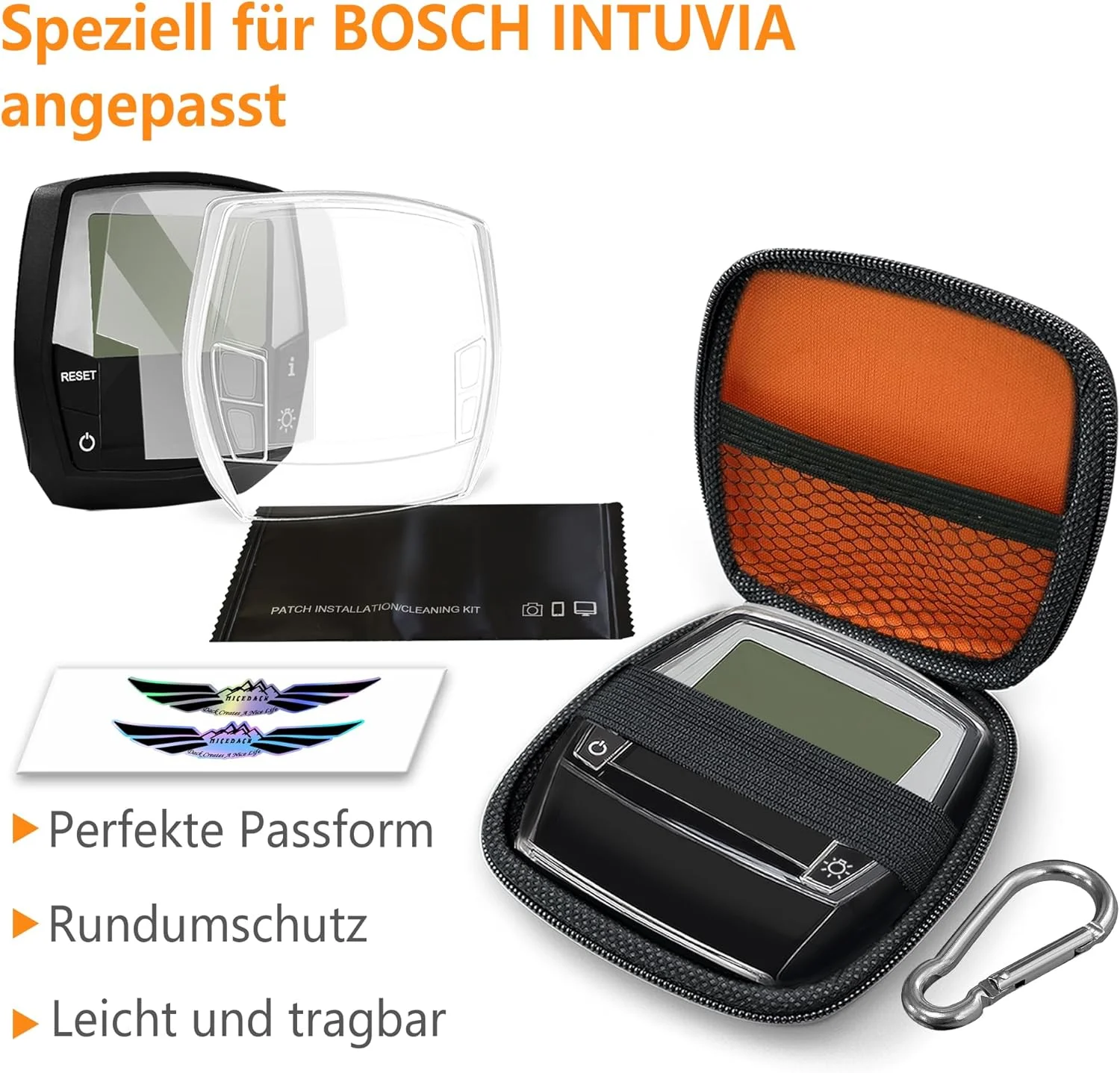 کیف محافظ هارد شل NICEDACK برای کامپیوتر دوچرخه برقی Bosch Intuvia، کیف محافظ ضد آب صفحه نمایش با کارابین و محافظ صفحه نمایش (هارد شل زیپ دار + کیف محافظ TPU)