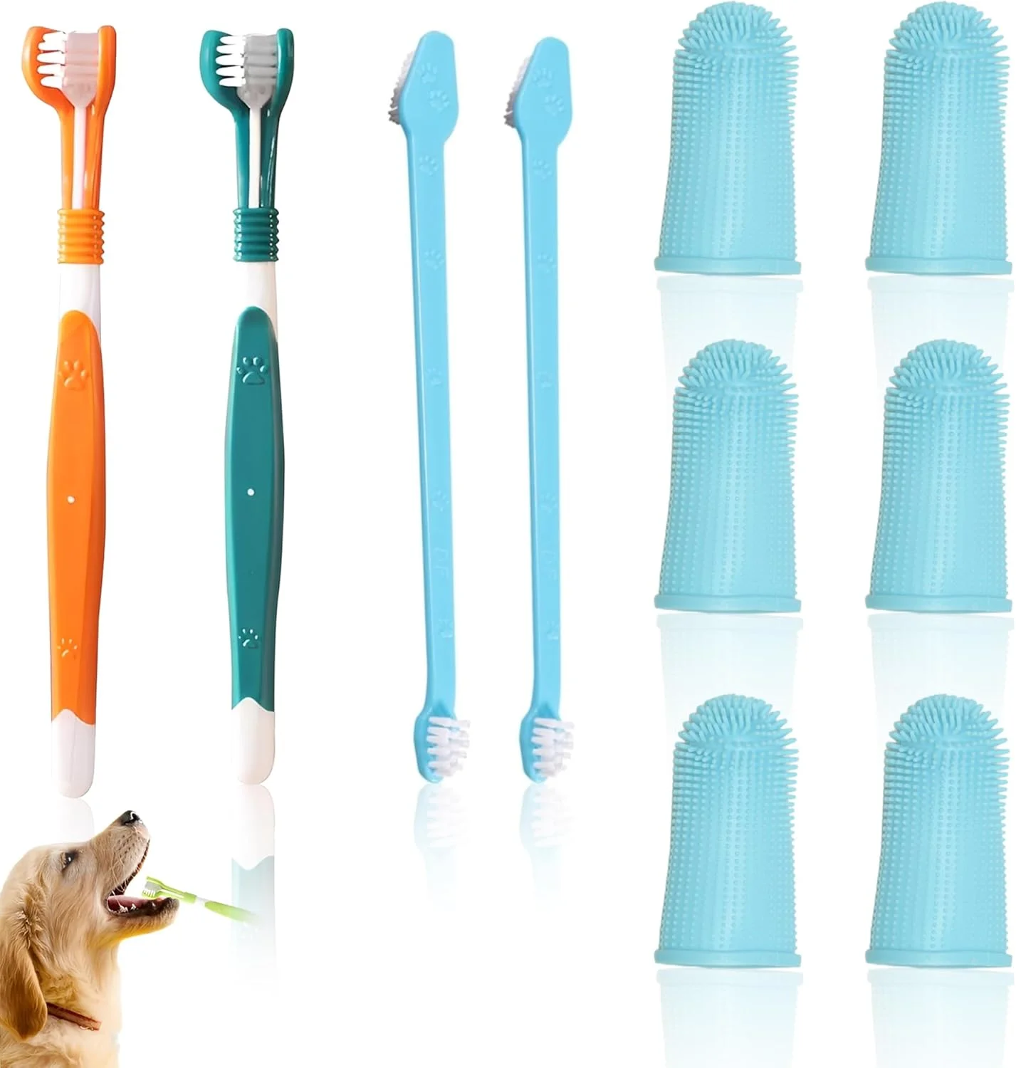 10 عدد مسواک سگ، مسواک چند زاویه ای برای سگ ها، 2 بسته مسواک سگ سه سر با 6 عدد مسواک انگشتی حیوانات خانگی، 2 عدد مسواک دو طرفه برای حیوانات خانگی کوچک، متوسط ​​و بزرگ