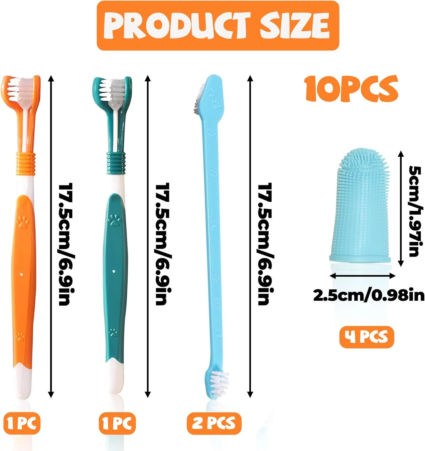 10 عدد مسواک سگ، مسواک چند زاویه ای برای سگ ها، 2 بسته مسواک سگ سه سر با 6 عدد مسواک انگشتی حیوانات خانگی، 2 عدد مسواک دو طرفه برای حیوانات خانگی کوچک، متوسط ​​و بزرگ