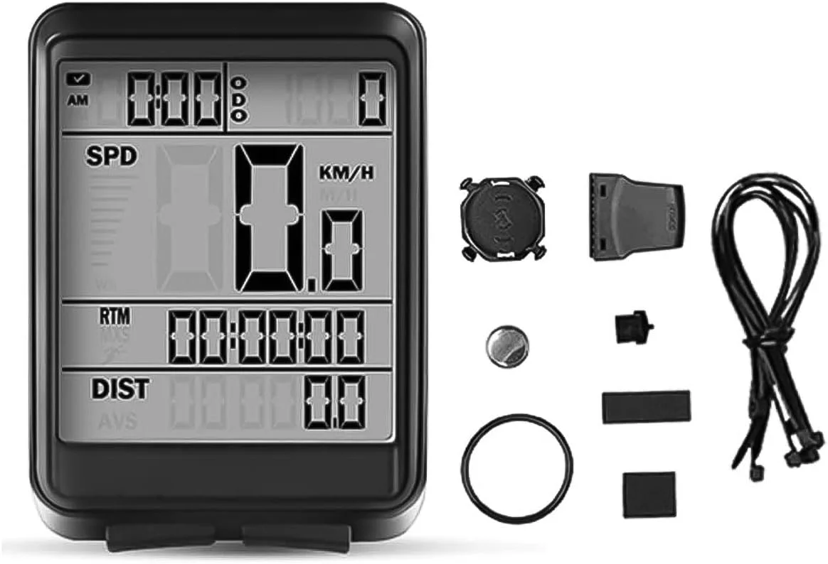 کامپیوتر دوچرخه بی‌سیم ضدآب با نمایشگر LCD - کیلومترشمار چند منظوره، مسافت‌سنج و فعال‌سازی خودکار برای دوچرخه‌های جاده‌ای - IC321
