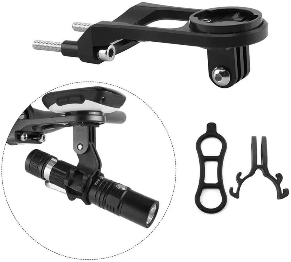 پایه چند منظوره جلوی فرمان دوچرخه، شامل پایه کامپیوتر دوچرخه، نگهدارنده دوربین اکشن GoPro و نگهدارنده چراغ جلو، سازگار با Garmin Edge 200 500 510 520 800 810 820 1000 1030